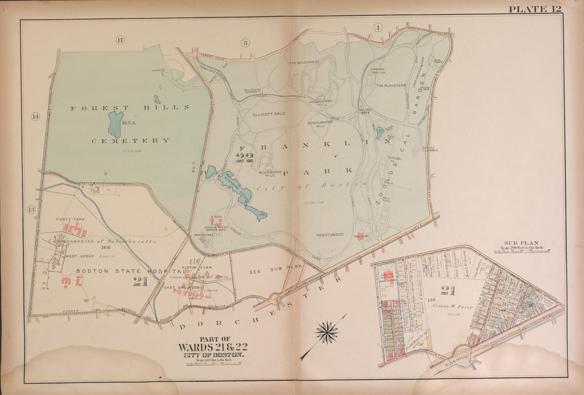Boston, Wards 21and 22 from Atlas of the City of Boston, West Roxbury : from Actual Surveys and Official Plans 1924 by Relic Map Company