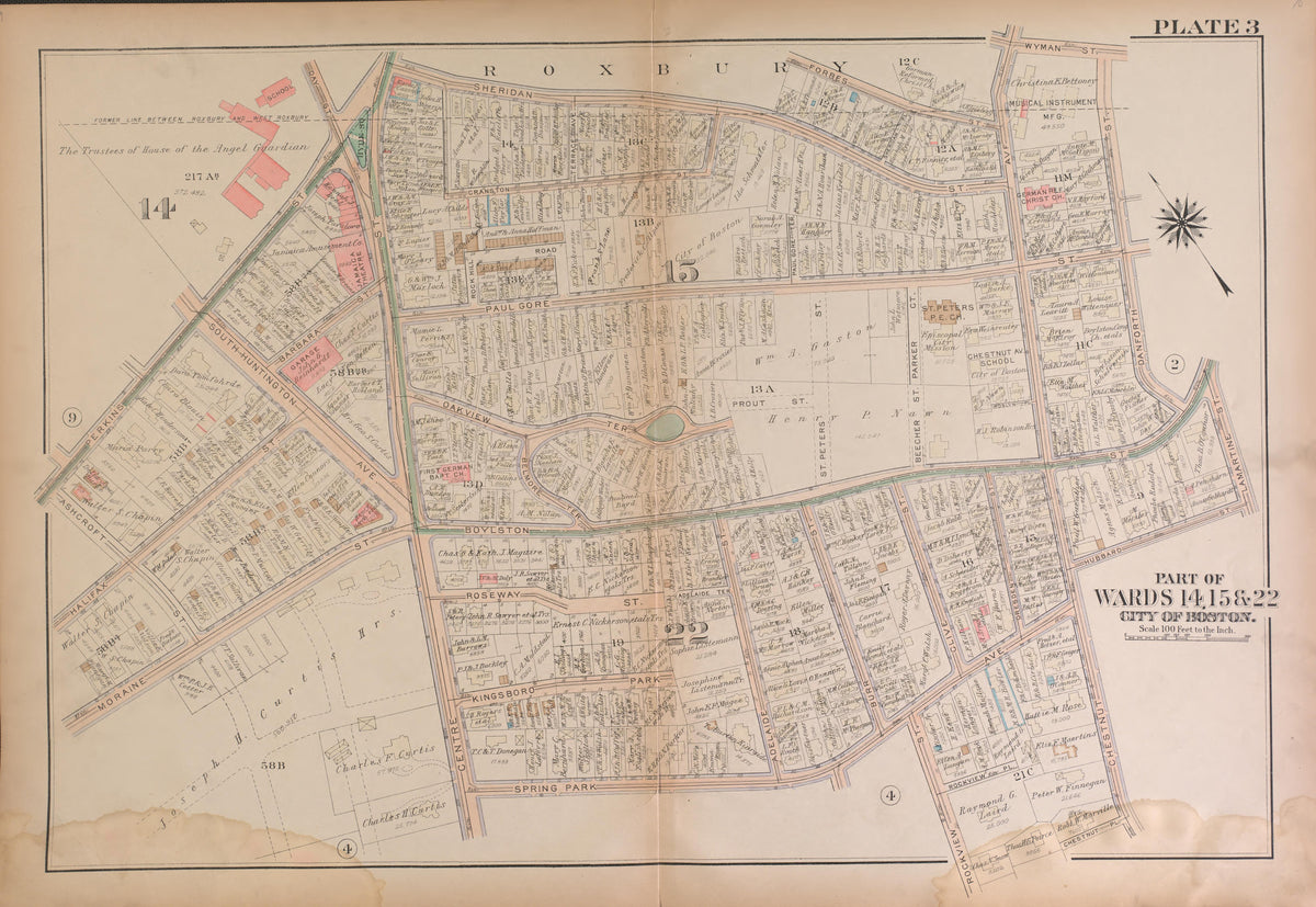 Boston, Wards 14, 15 and 22 from Atlas of the City of Boston, West Roxbury : from Actual Surveys and Official Plans 1924 by Relic Map Company