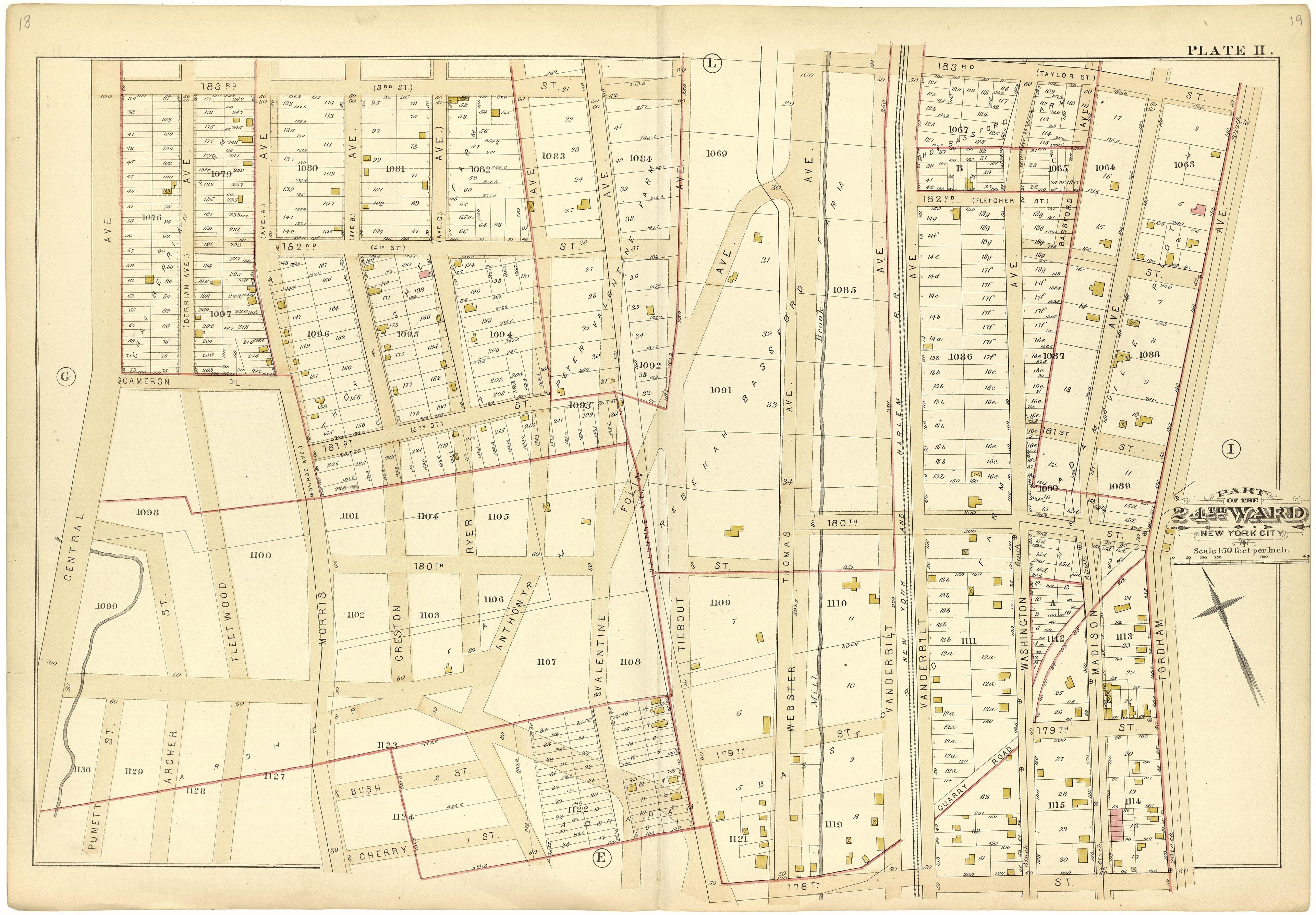Part of the 24th Ward New York City - Plate H from Atlas of the 24th Ward, City of New York : from Actual Surveys and Official Records 1882 by Relic Map Company