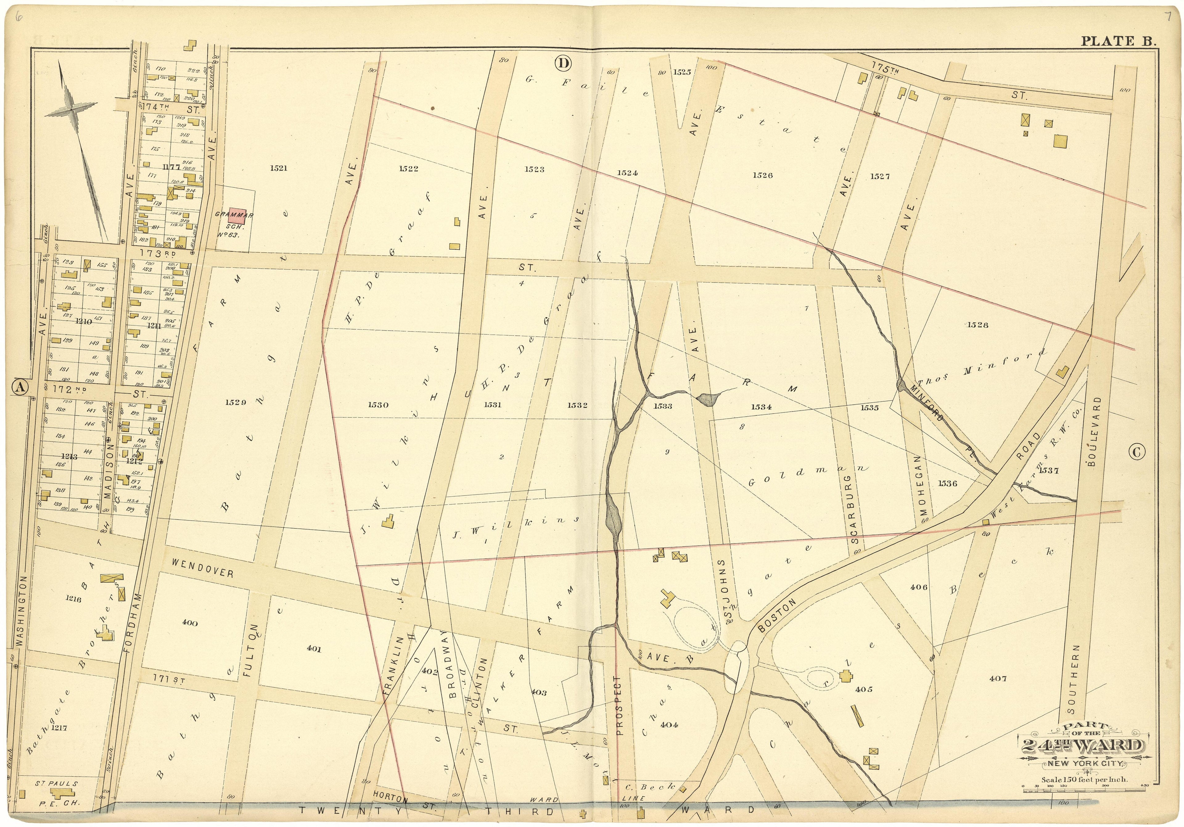 Part of the 24th Ward New York City - Plate B from Atlas of the 24th Ward, City of New York : from Actual Surveys and Official Records 1882 by Relic Map Company