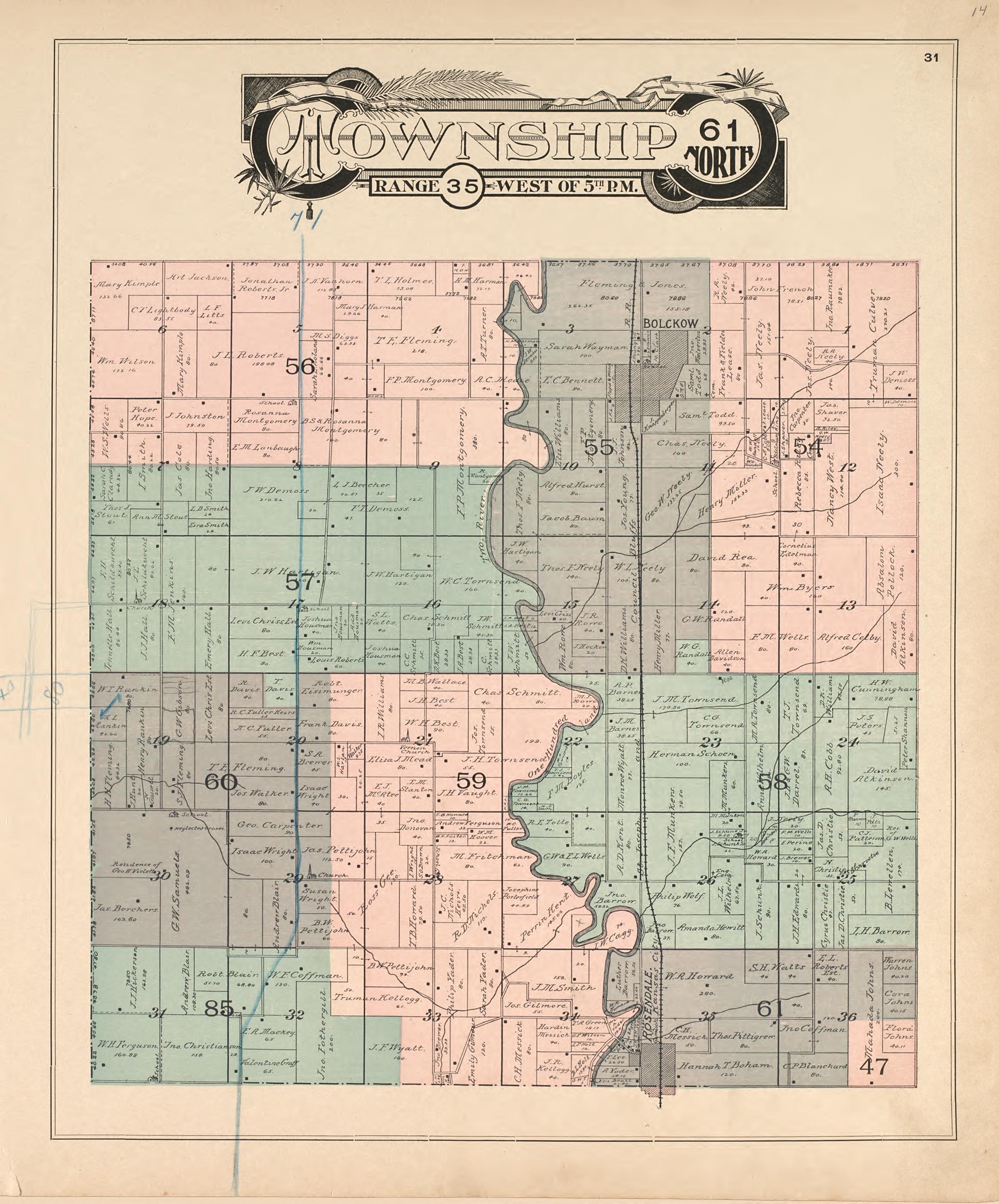 Township 61 North Range 35 West of 5th P.M. from Atlas of Andrew County, Missouri : Including Plats of the Villiages sic, Cities and Townships of the County, a Map of the State and of the United States, Patrons&