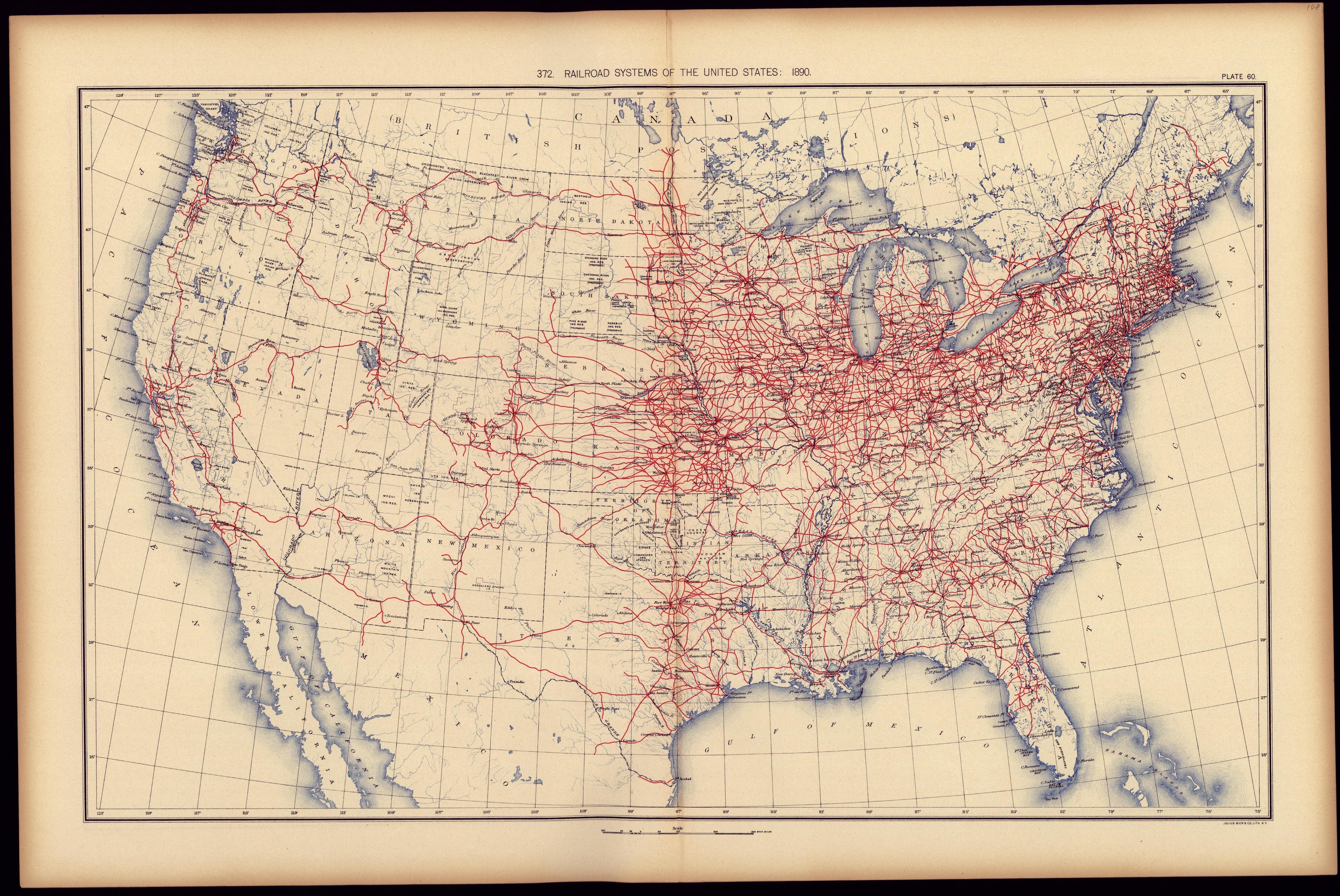 Railroad System of the United States: 1890 from Statistical Atlas of the United States, Based Upon the Results of the Eleventh Census 1898 by Relic Map Company