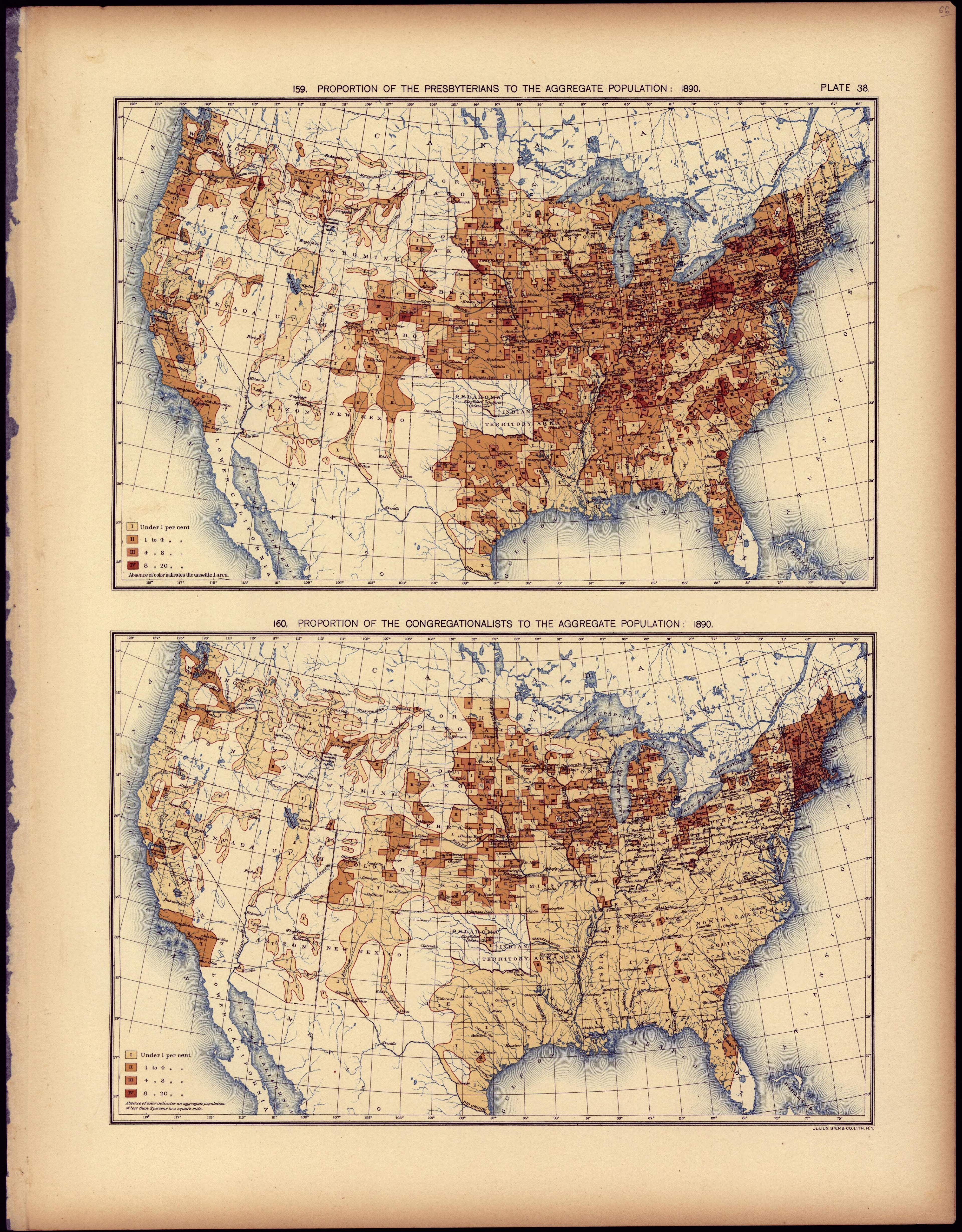 Proportion of the Presbyterians to the Aggregate Population: 1890 from Statistical Atlas of the United States, Based Upon the Results of the Eleventh Census 1898 by Relic Map Company