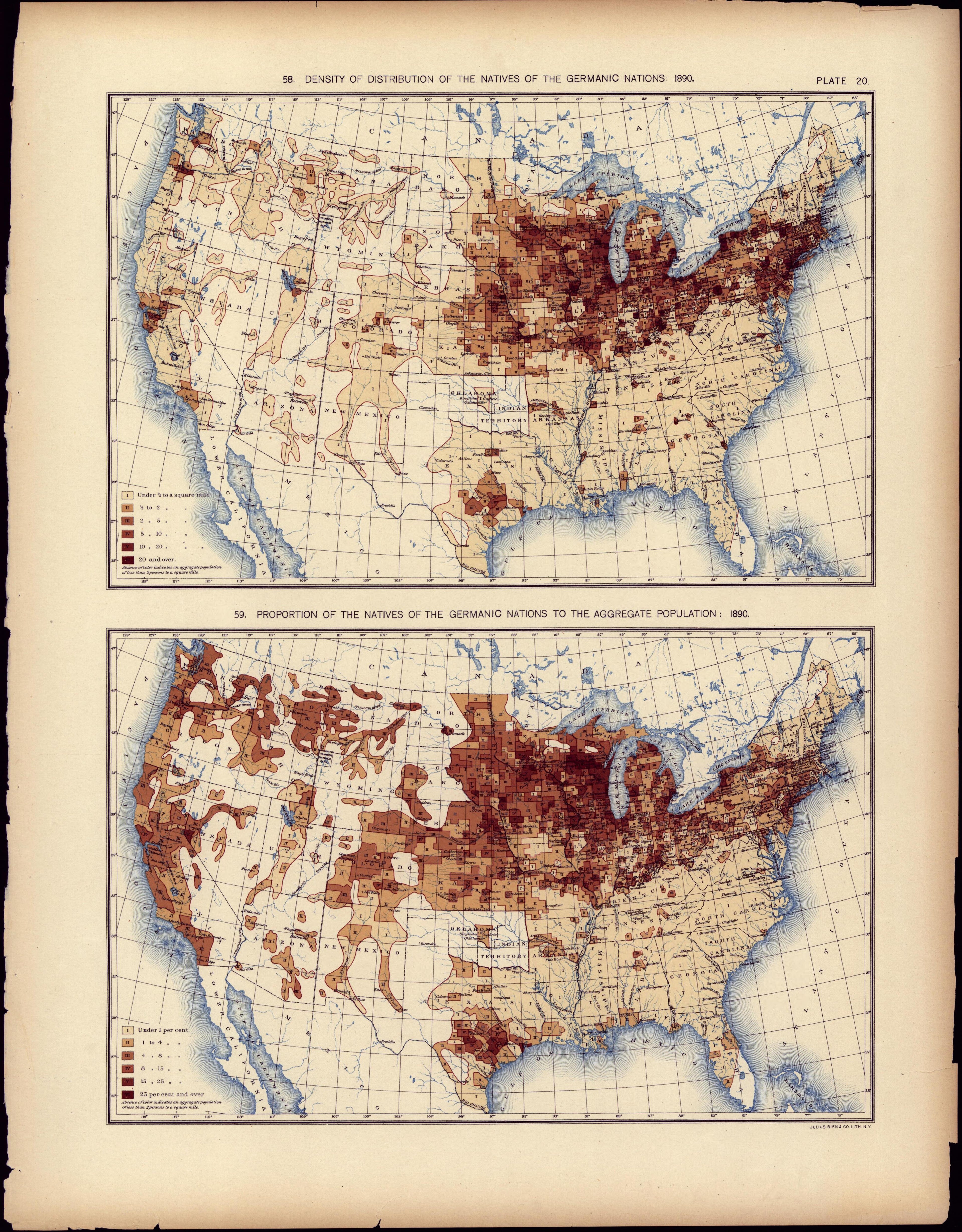 Density of Distribution of the Natives of the Germanic Nations: 1890 from Statistical Atlas of the United States, Based Upon the Results of the Eleventh Census 1898 by Relic Map Company