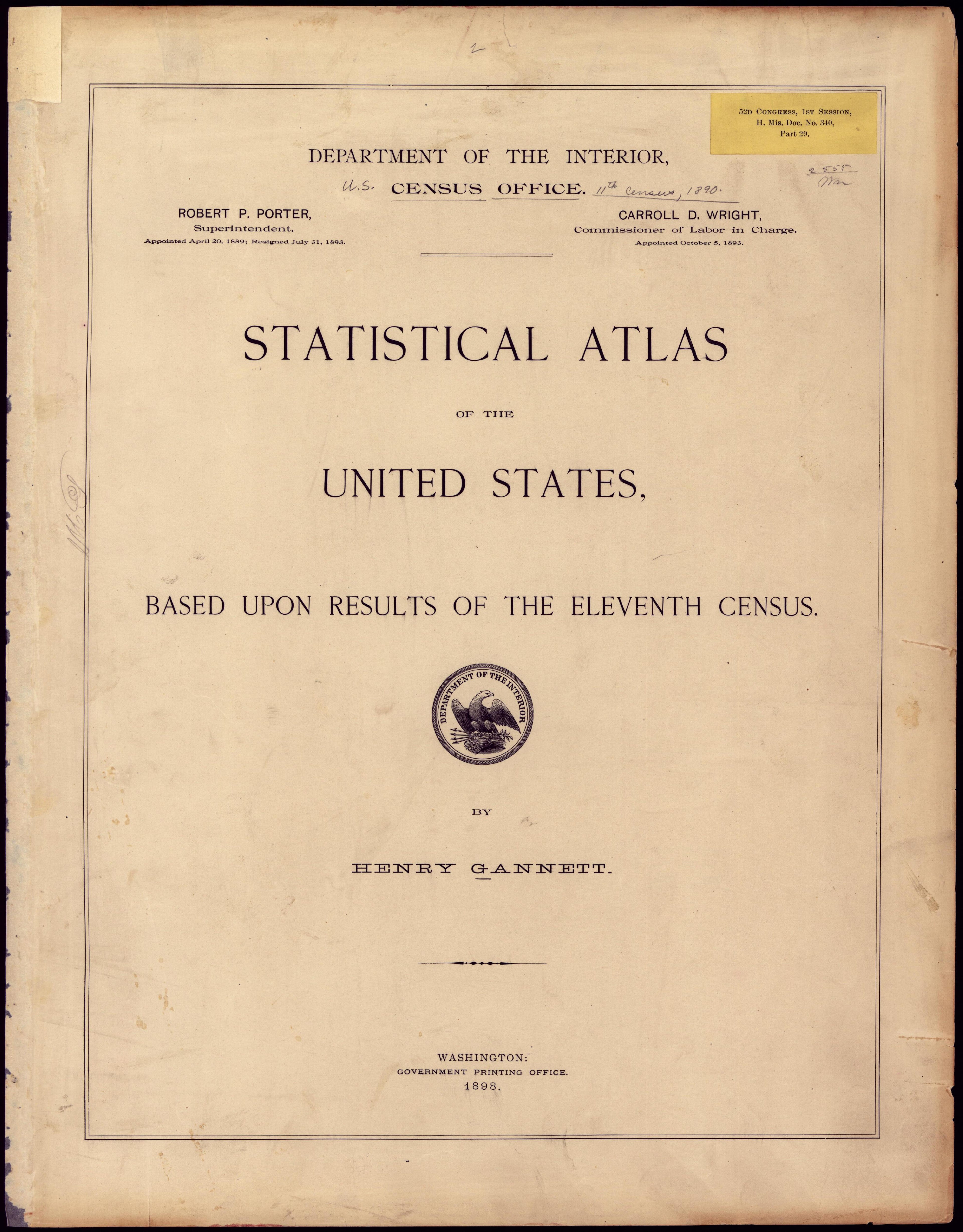 Title from Statistical Atlas of the United States, Based Upon the Results of the Eleventh Census 1898 by Relic Map Company