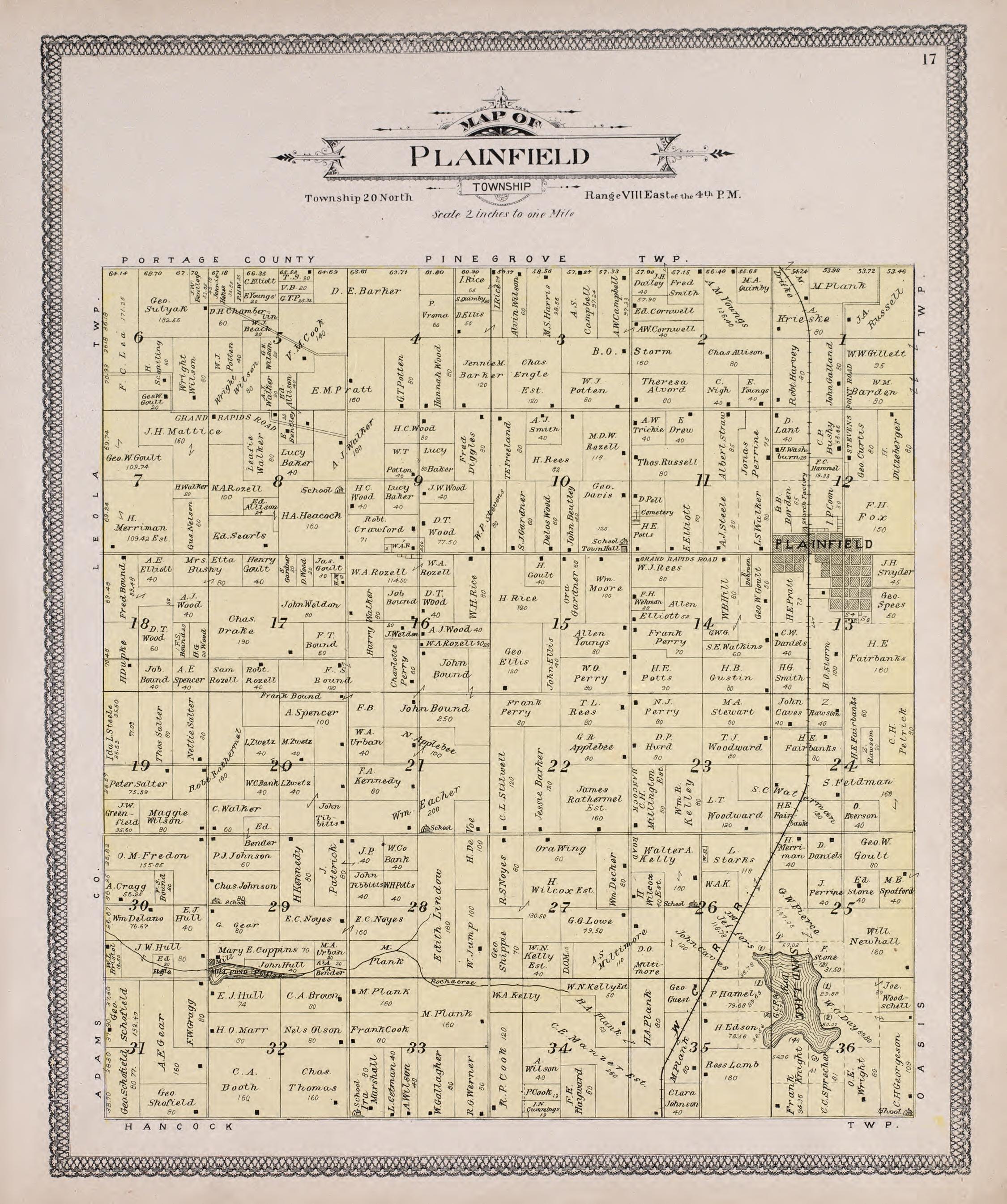 Plainfield from Atlas of Waushara County, Wisconsin : Containing Maps of Villages, Cities and Townships of the County, Maps of State and United States 1906 by Relic Map Company