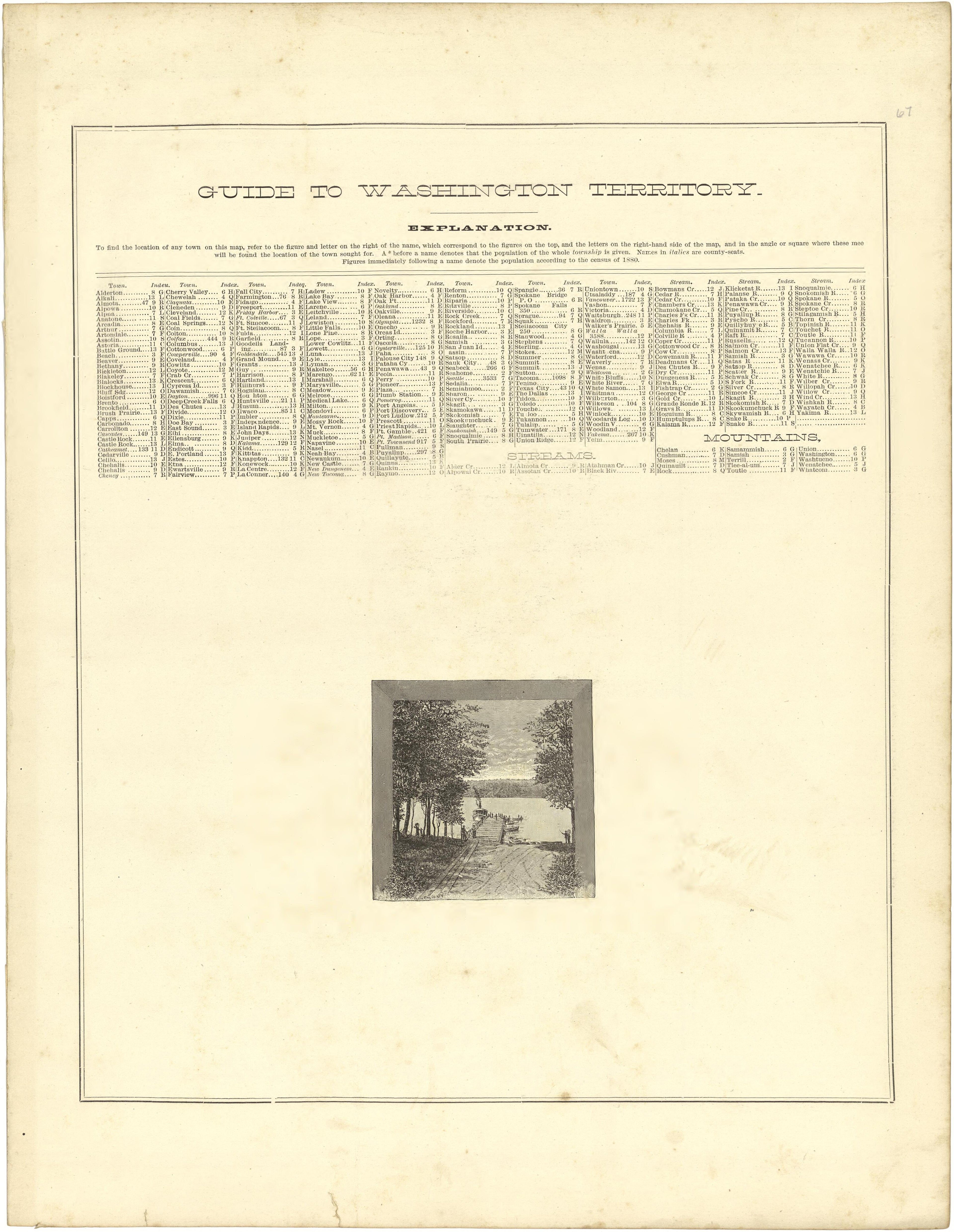 Guide to Washington Territory from Illustrated Atlas of Lake County, Illinois : Containing Maps of Every Township In the County, With Village and City Plats : Also Maps of Michigan ... Texas, and Washington Territory : Compiled … 1885 by Relic Map Company