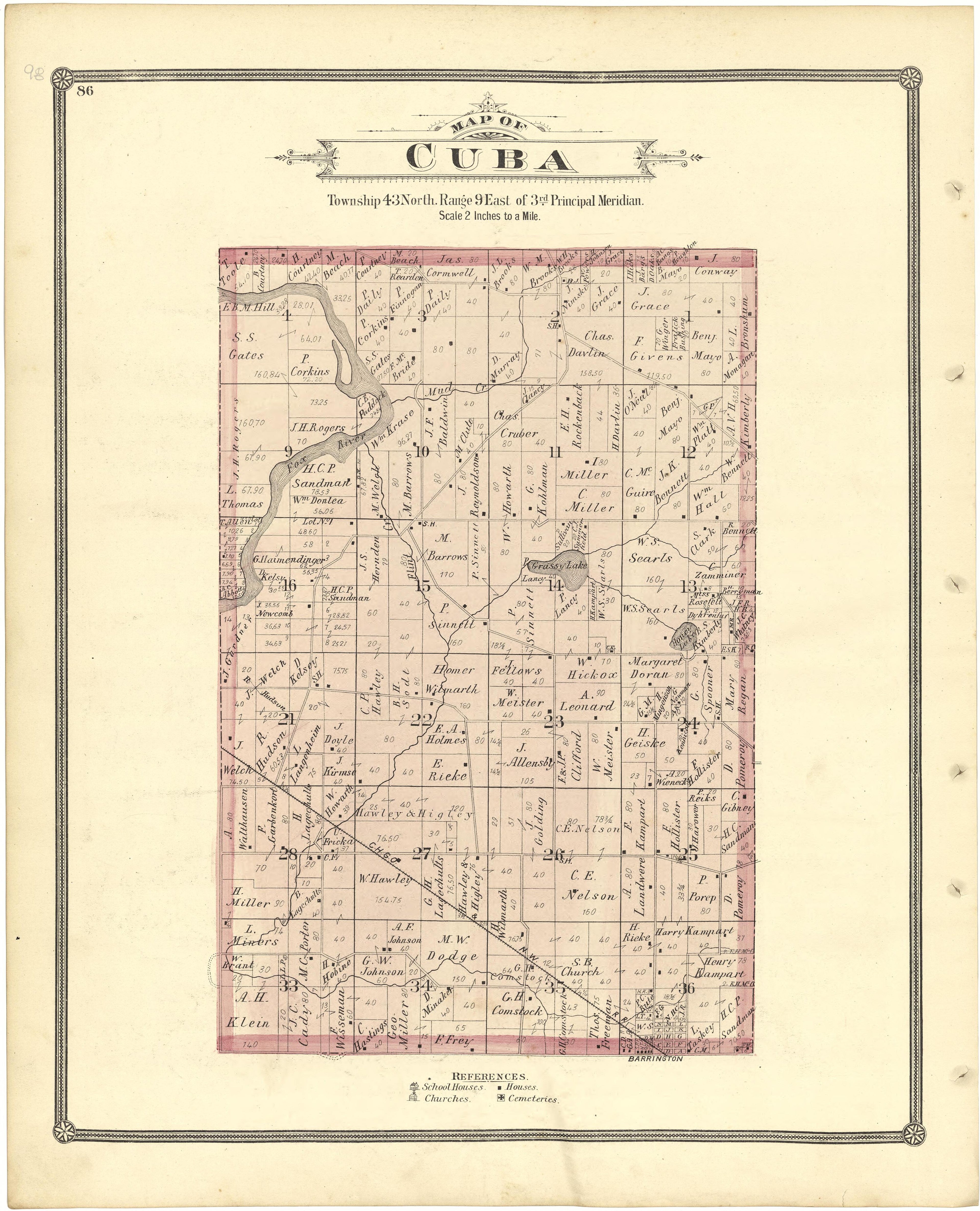 Map of Cuba from Illustrated Atlas of Lake County, Illinois : Containing Maps of Every Township In the County, With Village and City Plats : Also Maps of Michigan ... Texas, and Washington Territory : Compiled … 1885 by Relic Map Company