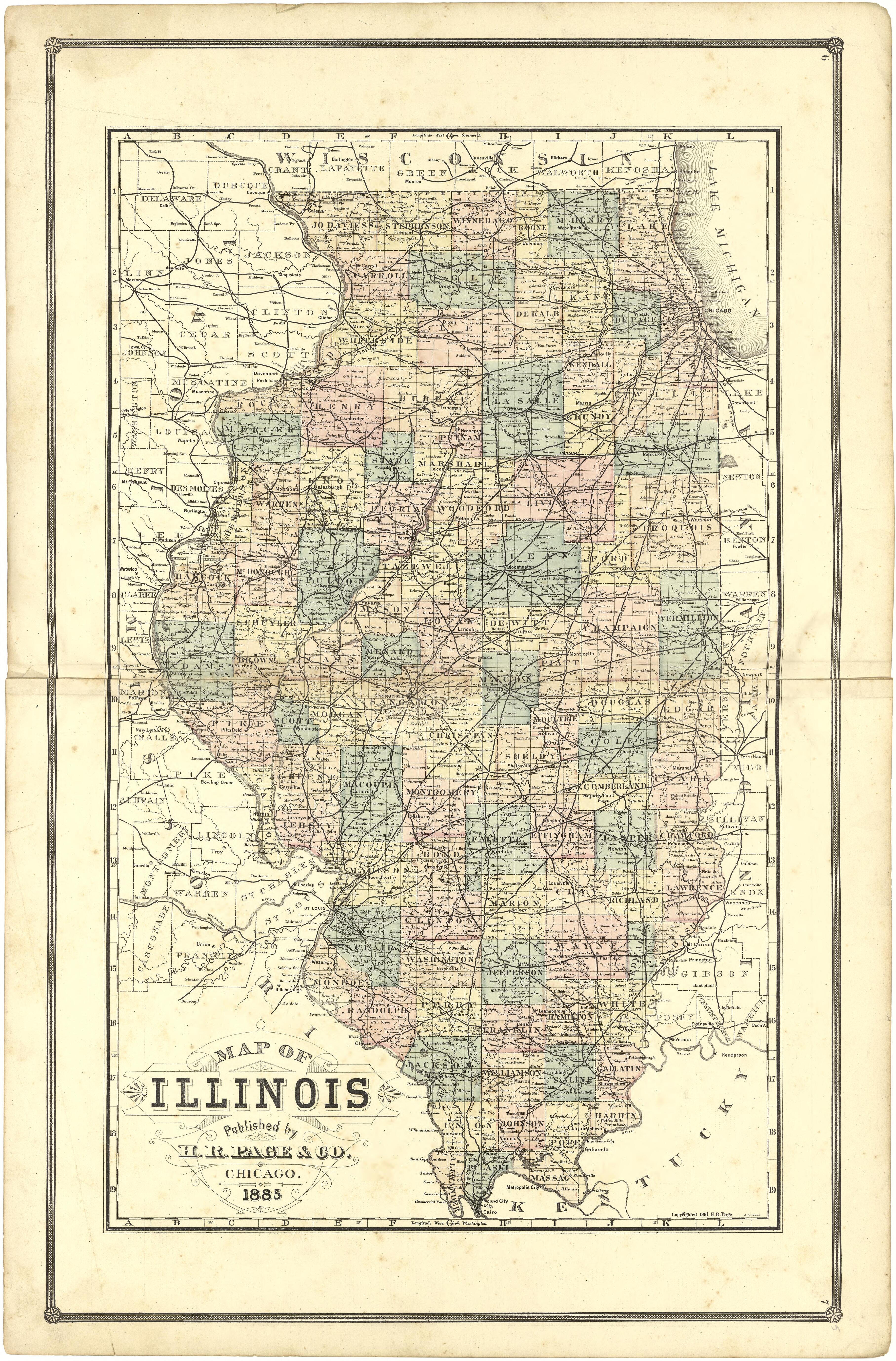 Map of Illinois from Illustrated Atlas of Lake County, Illinois : Containing Maps of Every Township In the County, With Village and City Plats : Also Maps of Michigan ... Texas, and Washington Territory : Compiled … 1885 by Relic Map Company