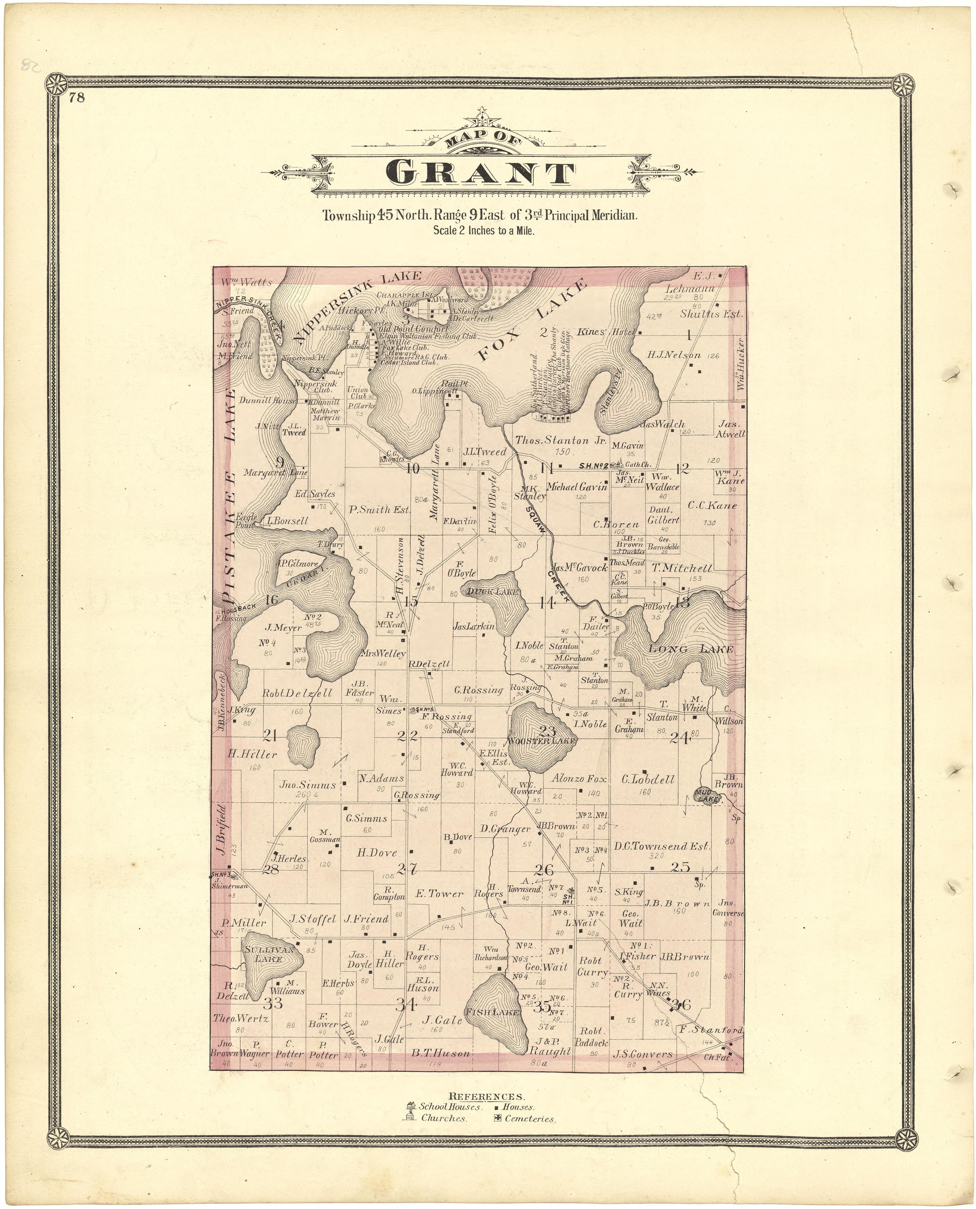 Map of Grant from Illustrated Atlas of Lake County, Illinois : Containing Maps of Every Township In the County, With Village and City Plats : Also Maps of Michigan ... Texas, and Washington Territory : Compiled … 1885 by Relic Map Company
