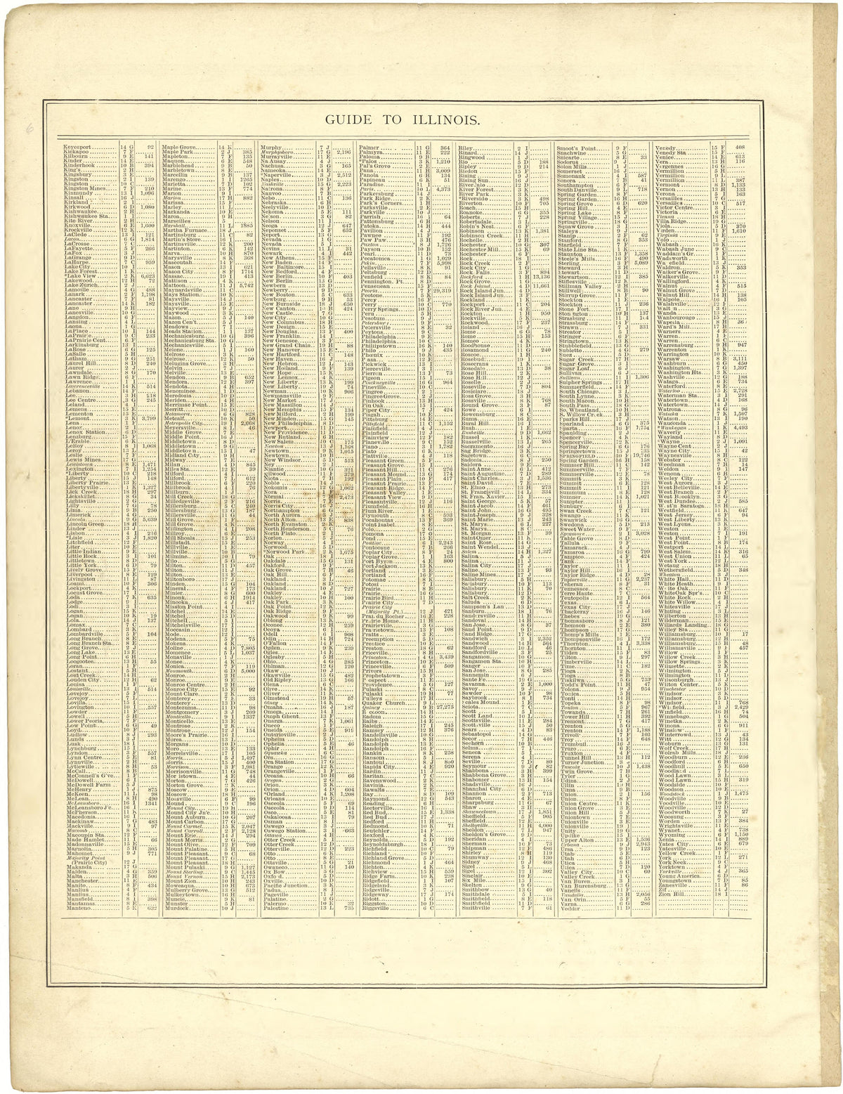 Guide to Illinois from Illustrated Atlas of Lake County, Illinois : Containing Maps of Every Township In the County, With Village and City Plats : Also Maps of Michigan ... Texas, and Washington Territory : Compiled … 1885 by Relic Map Company