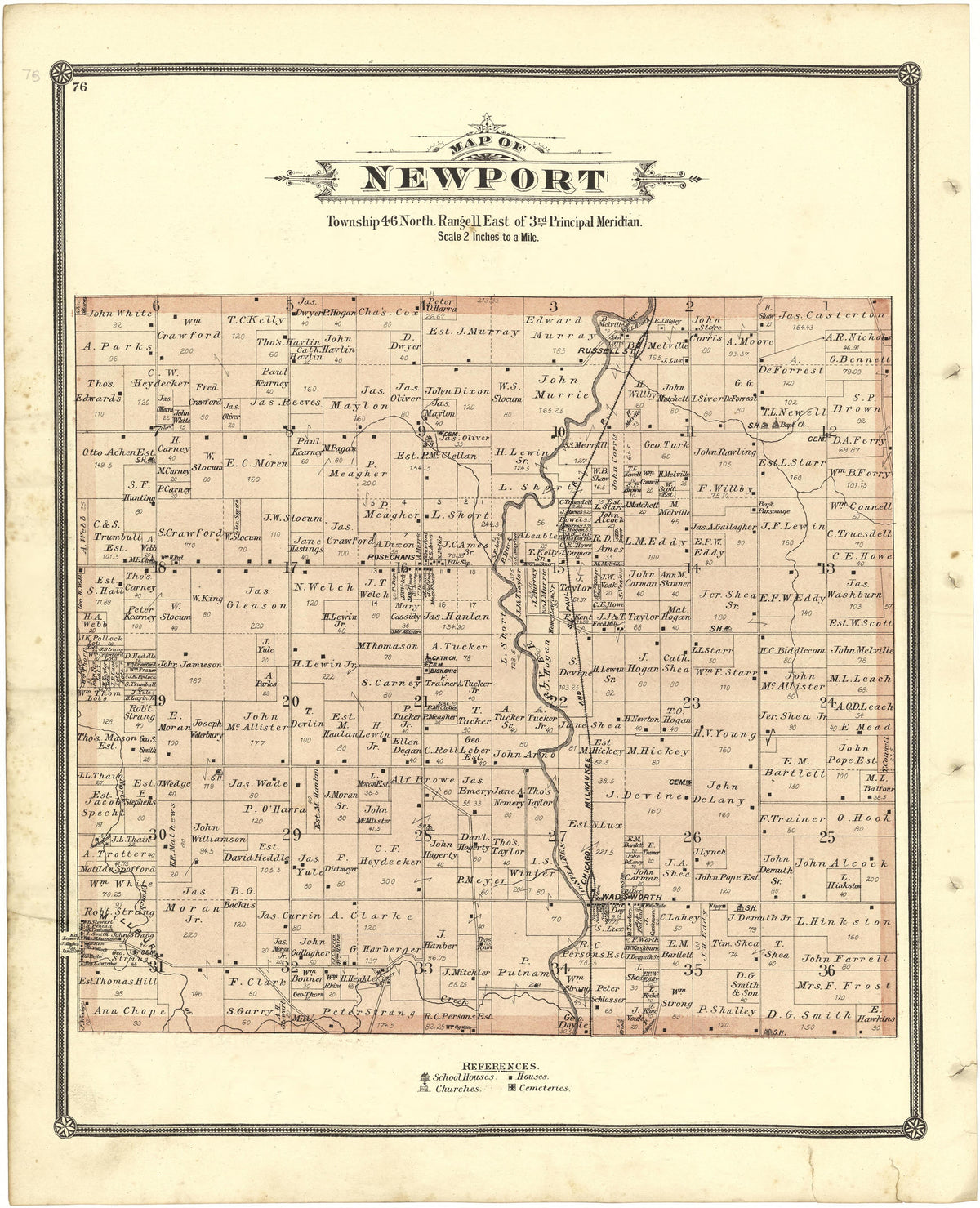 Map of Newton from Illustrated Atlas of Lake County, Illinois : Containing Maps of Every Township In the County, With Village and City Plats : Also Maps of Michigan ... Texas, and Washington Territory : Compiled … 1885 by Relic Map Company