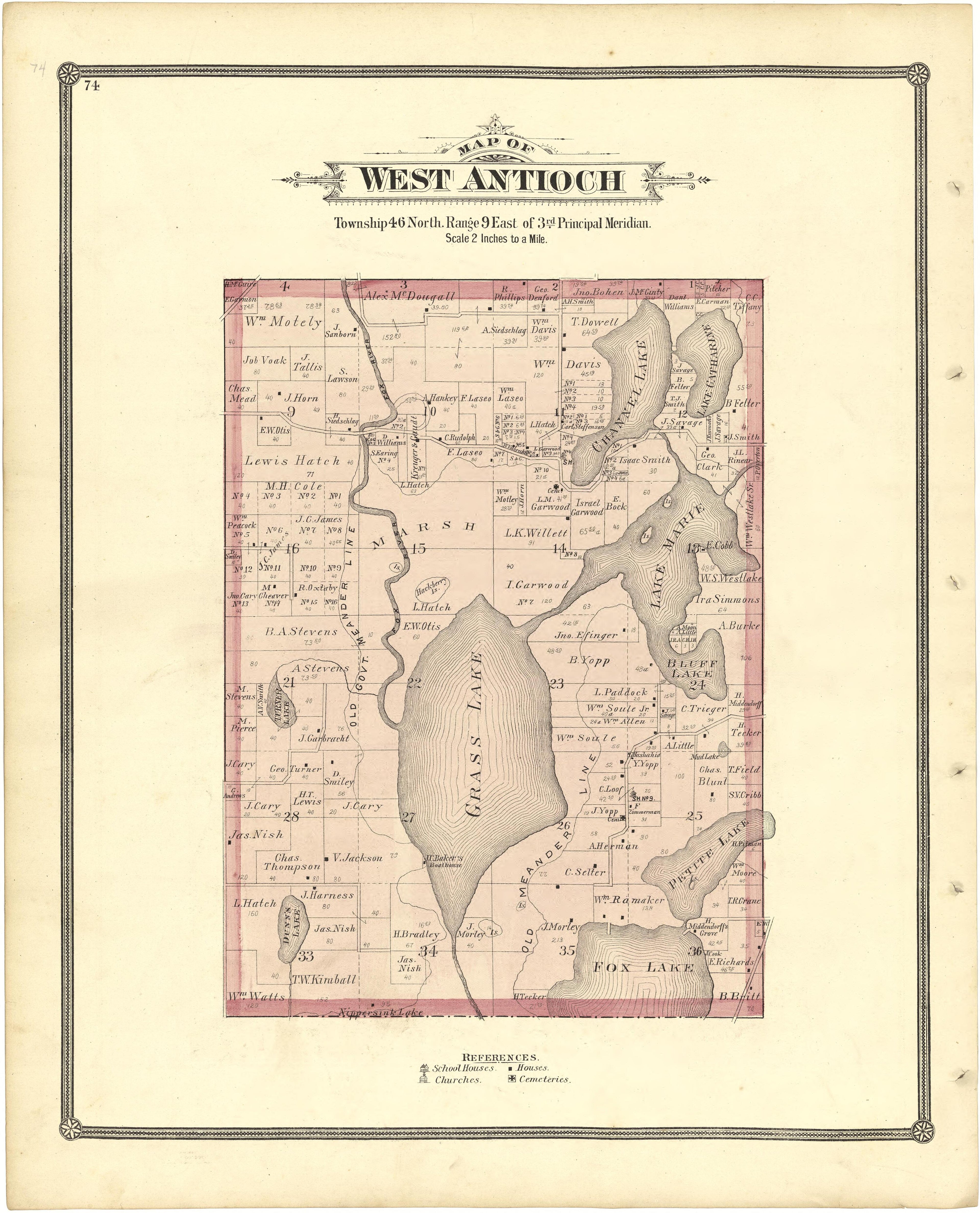Map If West Antioch from Illustrated Atlas of Lake County, Illinois : Containing Maps of Every Township In the County, With Village and City Plats : Also Maps of Michigan ... Texas, and Washington Territory : Compiled … 1885 by Relic Map Company