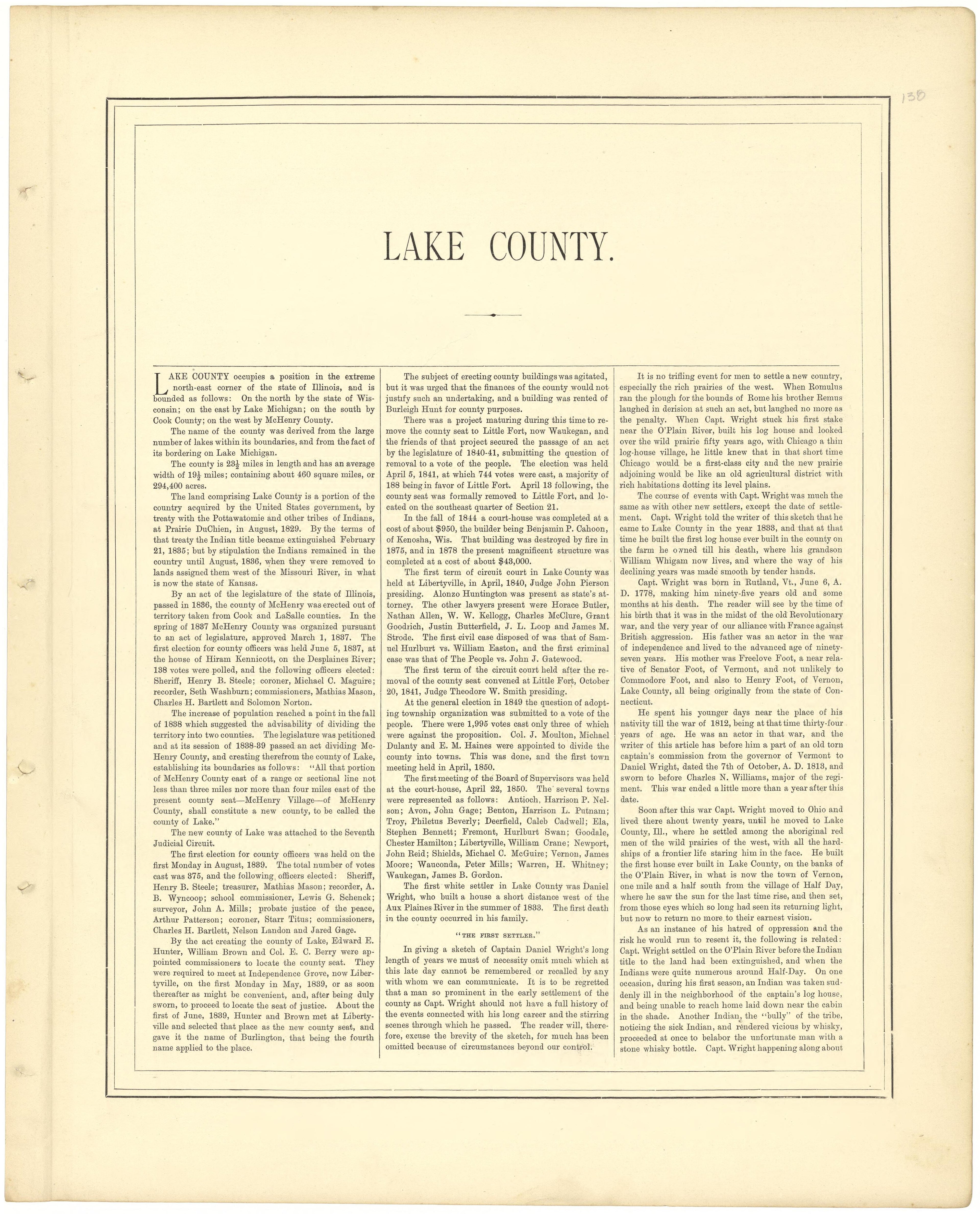 Lake County from Illustrated Atlas of Lake County, Illinois : Containing Maps of Every Township In the County, With Village and City Plats : Also Maps of Michigan ... Texas, and Washington Territory : Compiled … 1885 by Relic Map Company
