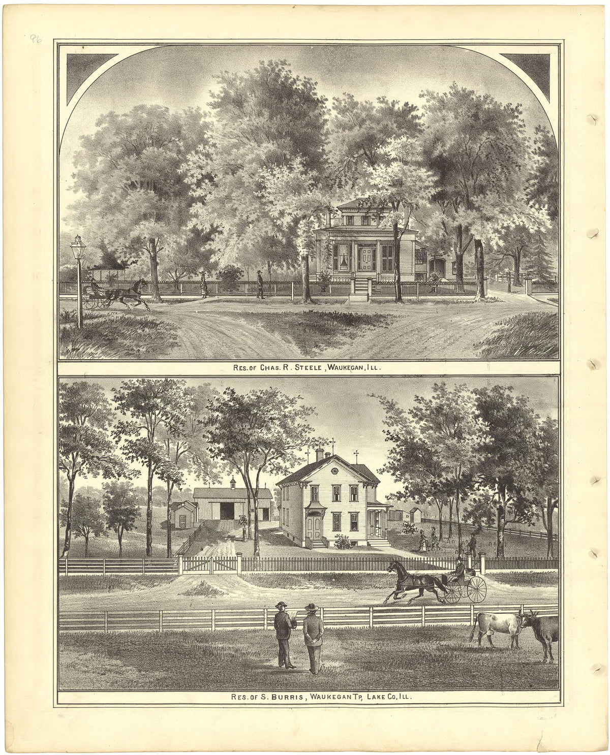 Illustrations - Residences from Illustrated Atlas of Lake County, Illinois : Containing Maps of Every Township In the County, With Village and City Plats : Also Maps of Michigan ... Texas, and Washington Territory : Compiled … 1885 by Relic Map Company