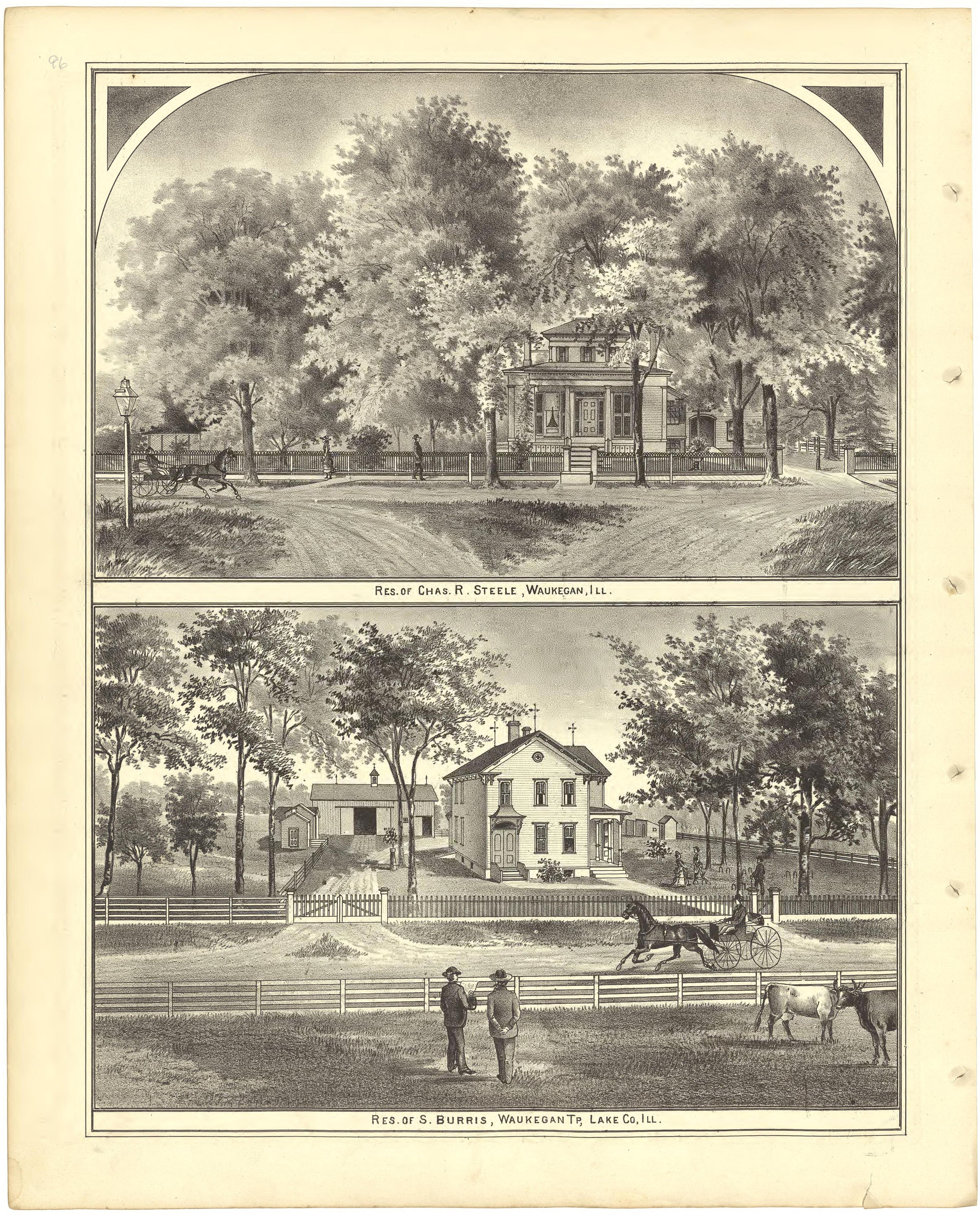 Illustrations - Residences from Illustrated Atlas of Lake County, Illinois : Containing Maps of Every Township In the County, With Village and City Plats : Also Maps of Michigan ... Texas, and Washington Territory : Compiled … 1885 by Relic Map Company