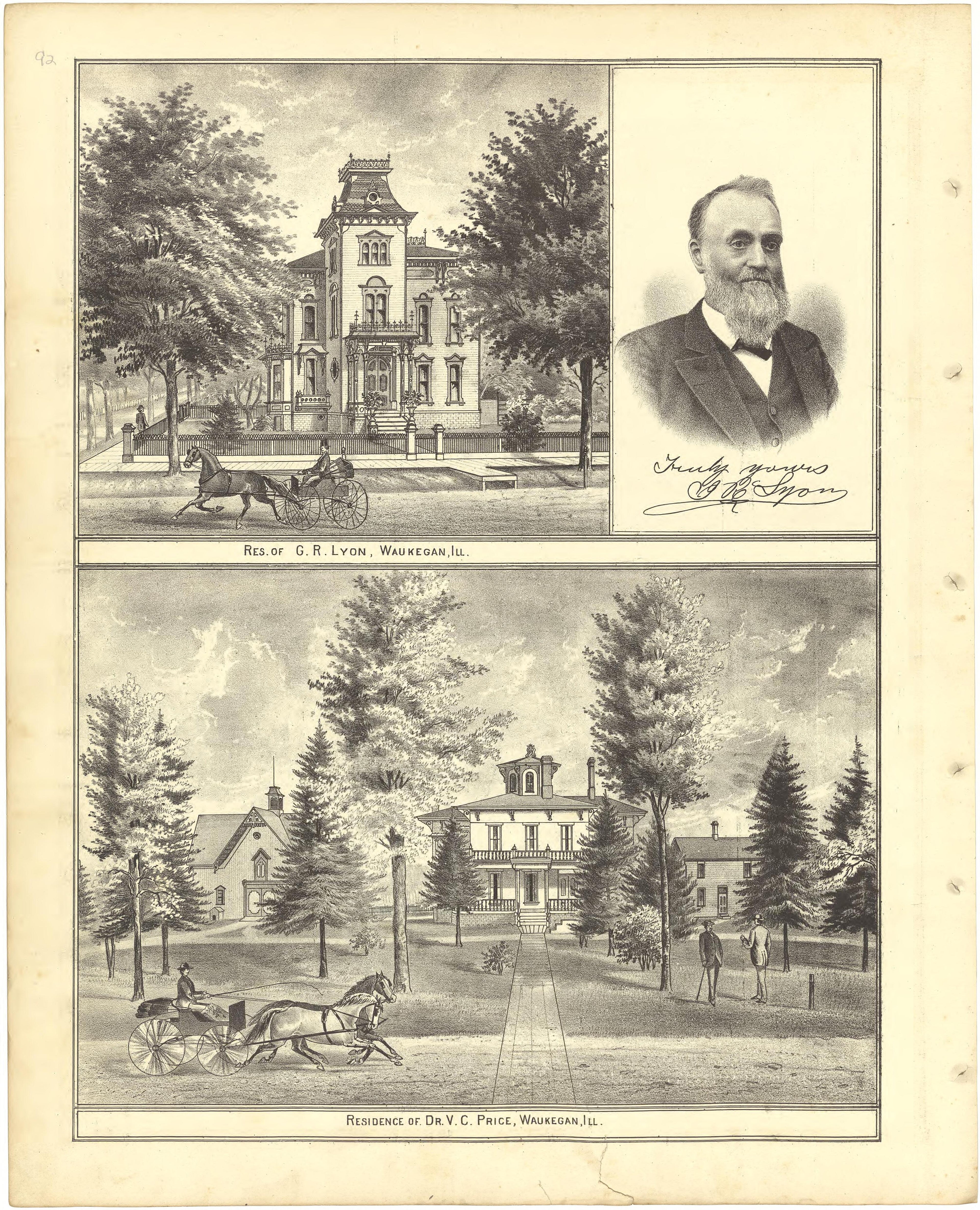 Illustrations - Residences from Illustrated Atlas of Lake County, Illinois : Containing Maps of Every Township In the County, With Village and City Plats : Also Maps of Michigan ... Texas, and Washington Territory : Compiled … 1885 by Relic Map Company