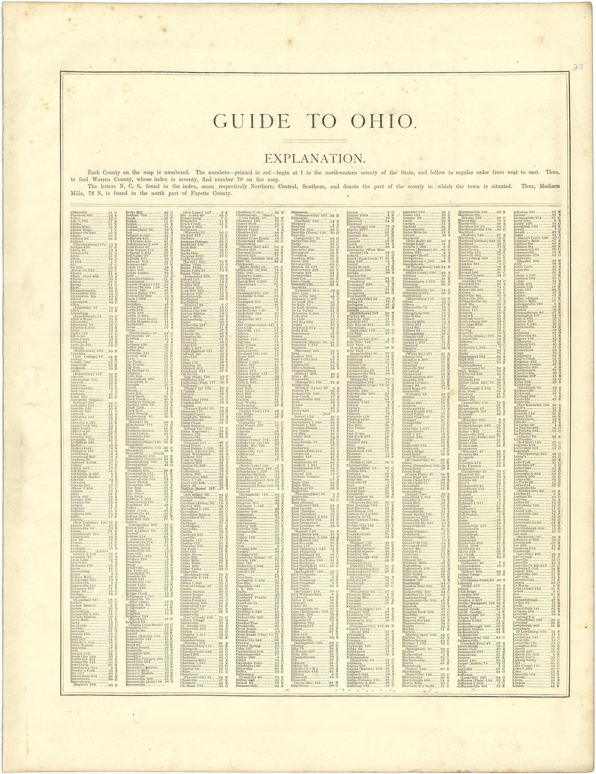 Guide to Ohio from Illustrated Atlas of Lake County, Illinois : Containing Maps of Every Township In the County, With Village and City Plats : Also Maps of Michigan ... Texas, and Washington Territory : Compiled … 1885 by Relic Map Company