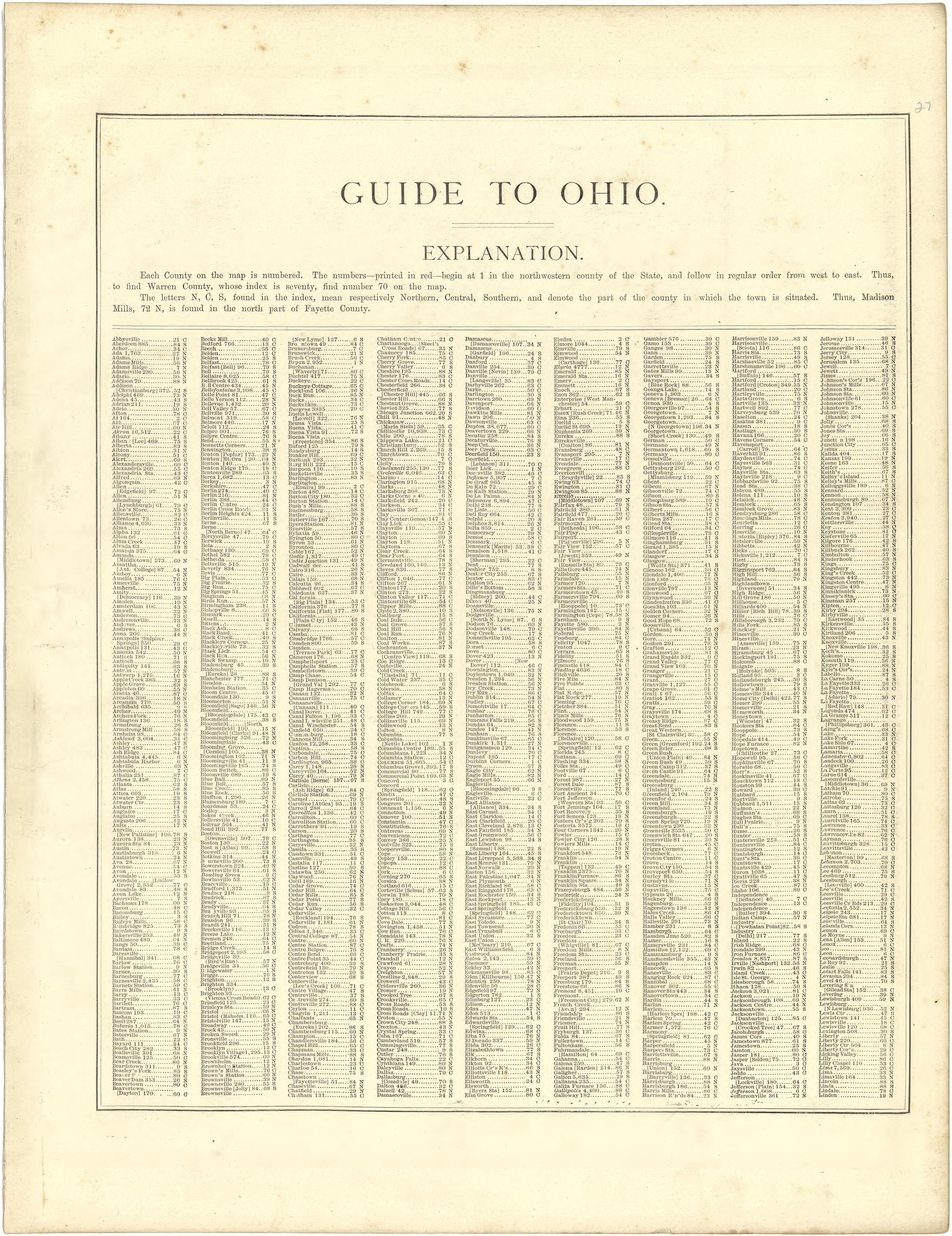Guide to Ohio from Illustrated Atlas of Lake County, Illinois : Containing Maps of Every Township In the County, With Village and City Plats : Also Maps of Michigan ... Texas, and Washington Territory : Compiled … 1885 by Relic Map Company