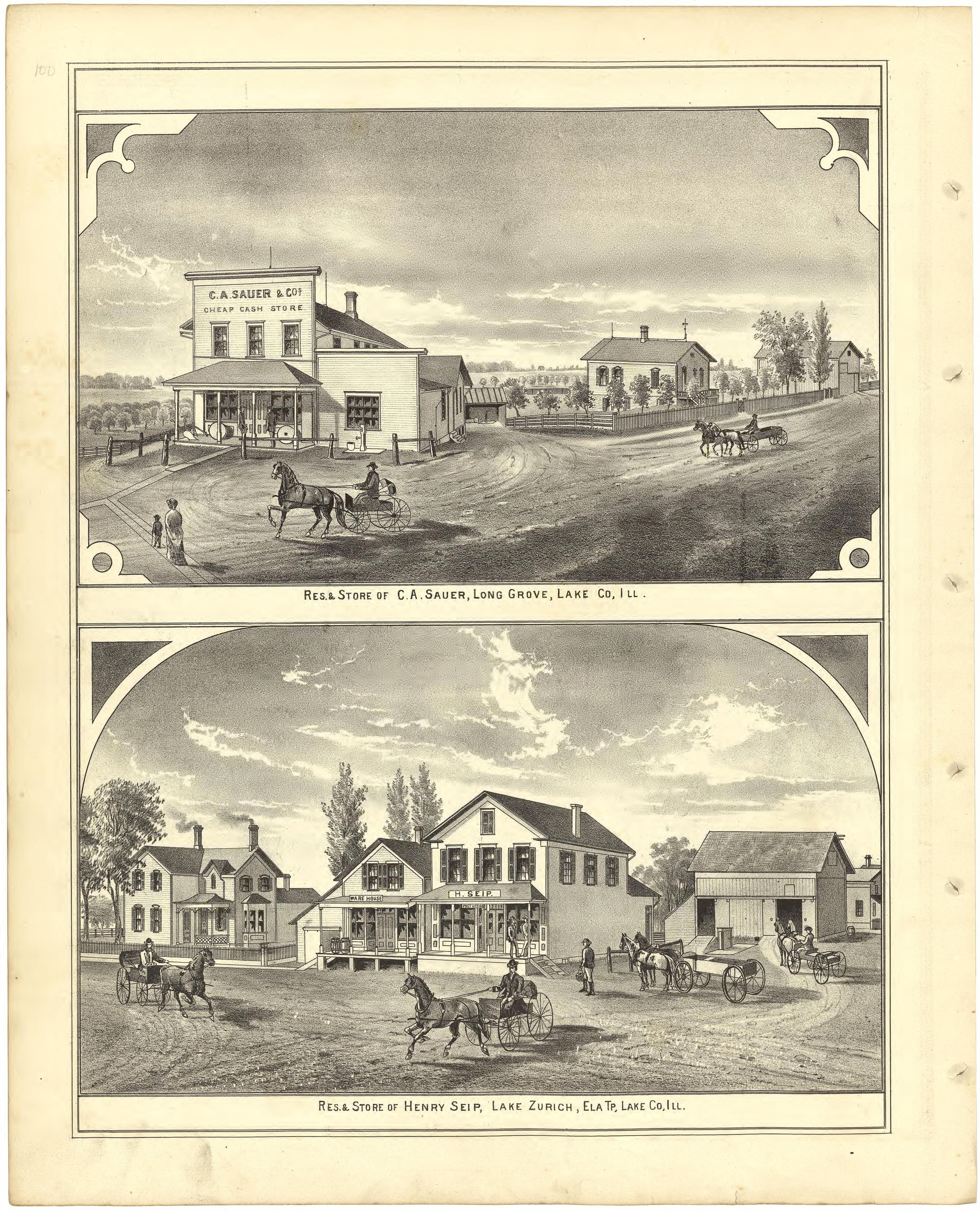 Illustrations - Residences from Illustrated Atlas of Lake County, Illinois : Containing Maps of Every Township In the County, With Village and City Plats : Also Maps of Michigan ... Texas, and Washington Territory : Compiled … 1885 by Relic Map Company
