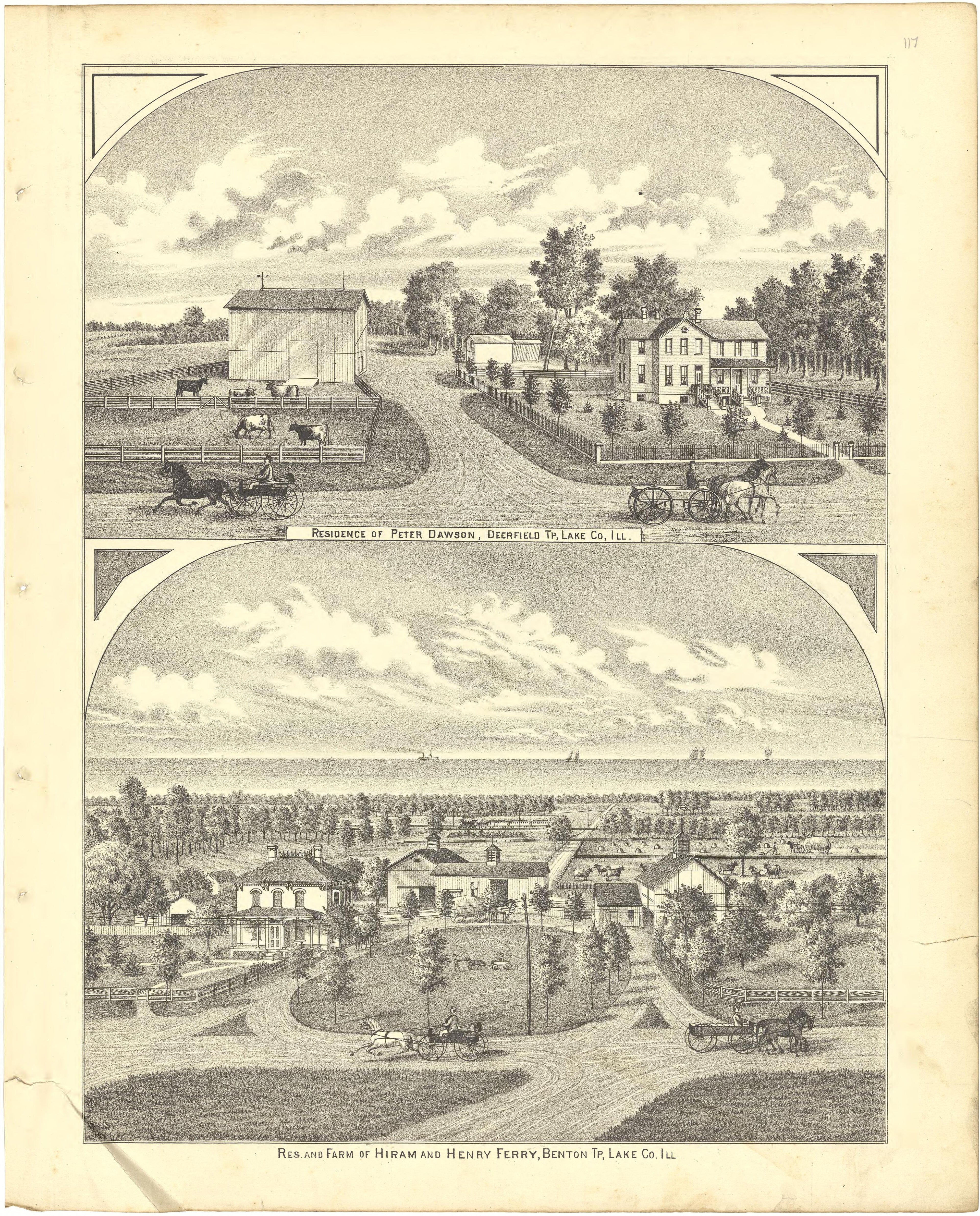 Illustrations - Residences from Illustrated Atlas of Lake County, Illinois : Containing Maps of Every Township In the County, With Village and City Plats : Also Maps of Michigan ... Texas, and Washington Territory : Compiled … 1885 by Relic Map Company