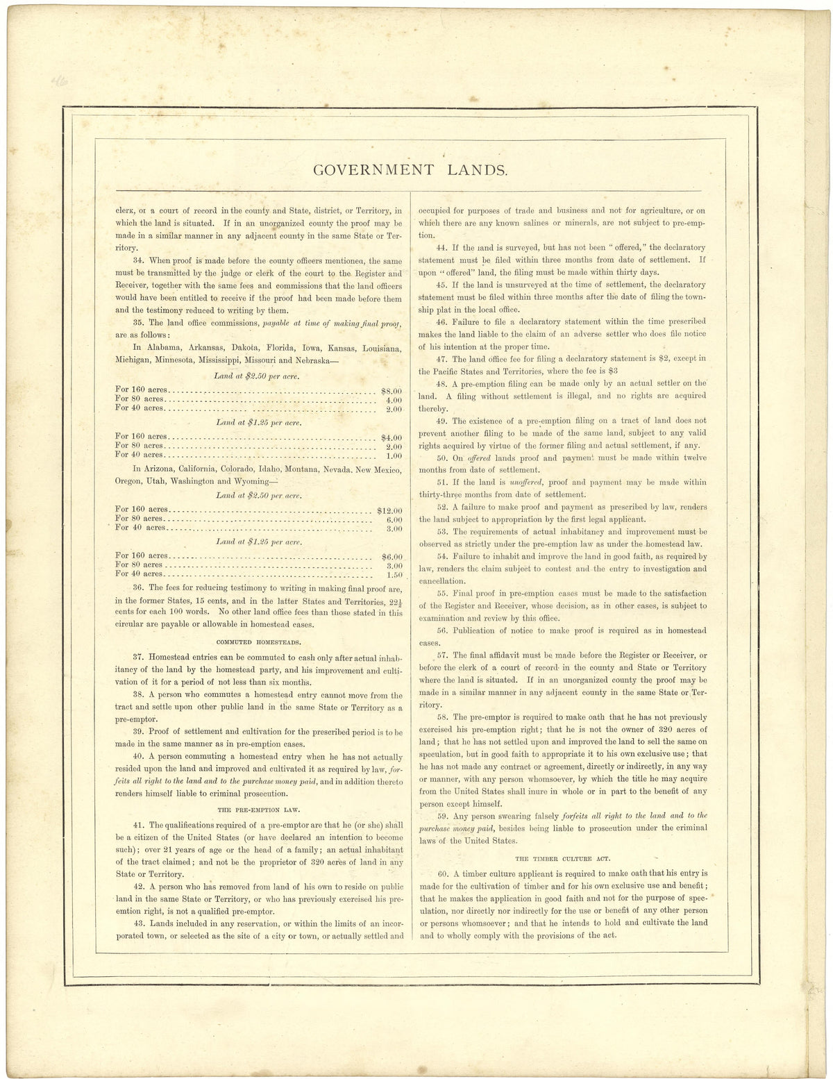 Government Lands from Illustrated Atlas of Lake County, Illinois : Containing Maps of Every Township In the County, With Village and City Plats : Also Maps of Michigan ... Texas, and Washington Territory : Compiled … 1885 by Relic Map Company