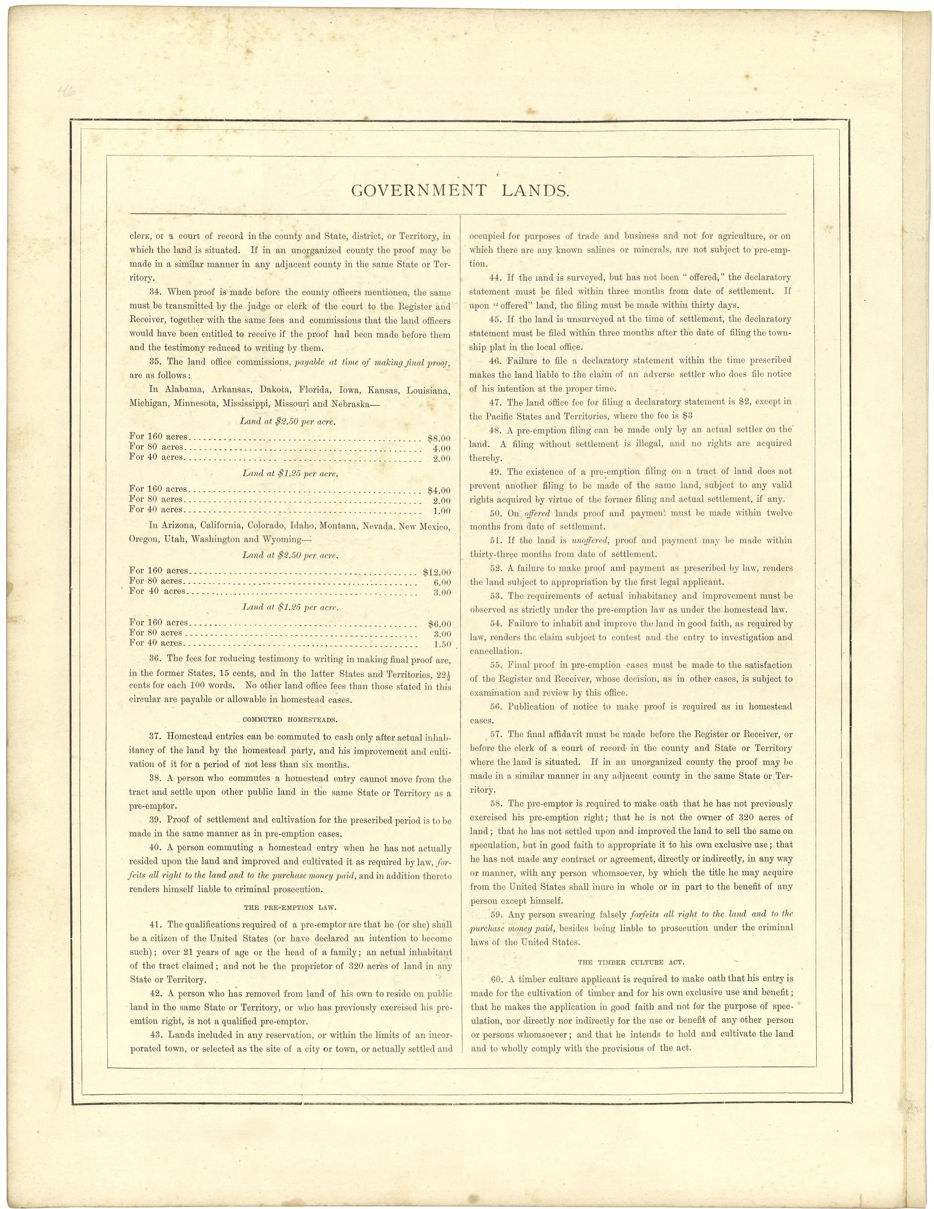 Government Lands from Illustrated Atlas of Lake County, Illinois : Containing Maps of Every Township In the County, With Village and City Plats : Also Maps of Michigan ... Texas, and Washington Territory : Compiled … 1885 by Relic Map Company