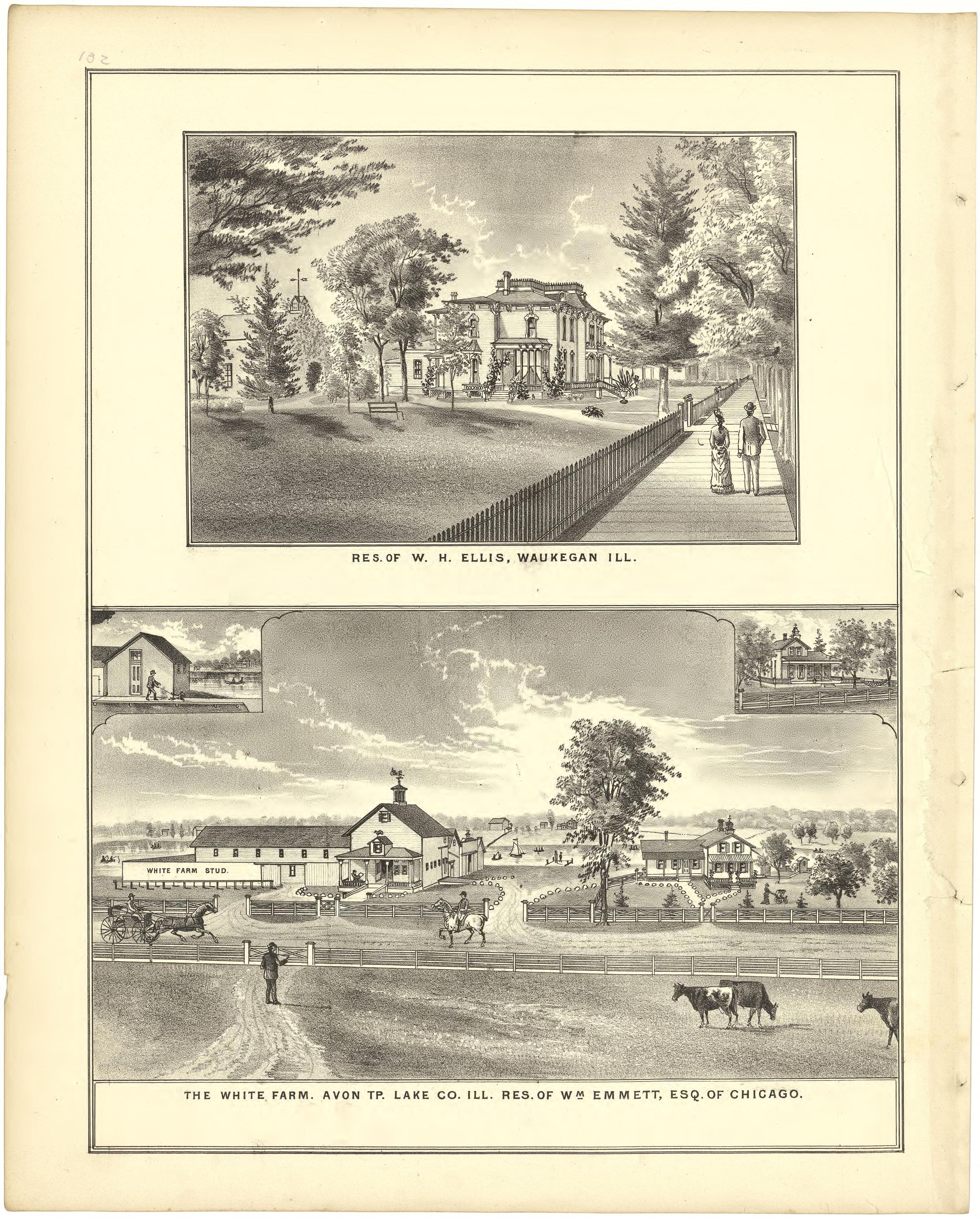 Illustrations - Residences from Illustrated Atlas of Lake County, Illinois : Containing Maps of Every Township In the County, With Village and City Plats : Also Maps of Michigan ... Texas, and Washington Territory : Compiled … 1885 by Relic Map Company