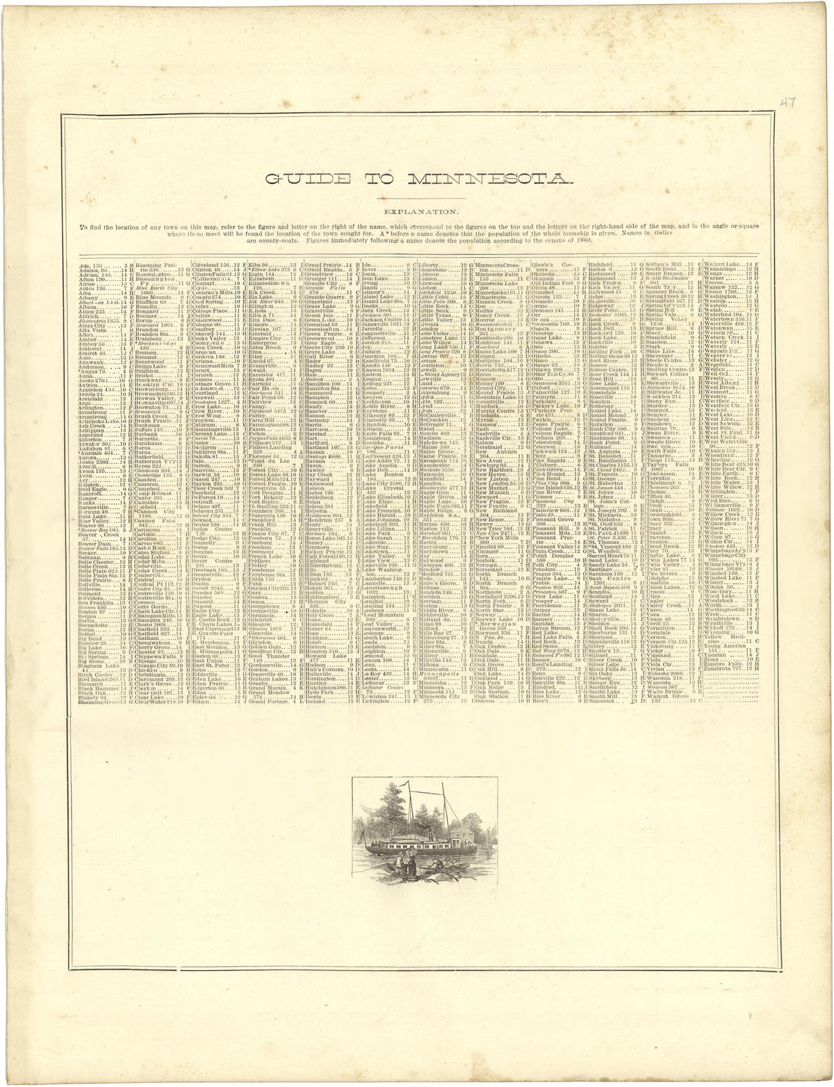 Guide to Minnesota from Illustrated Atlas of Lake County, Illinois : Containing Maps of Every Township In the County, With Village and City Plats : Also Maps of Michigan ... Texas, and Washington Territory : Compiled … 1885 by Relic Map Company