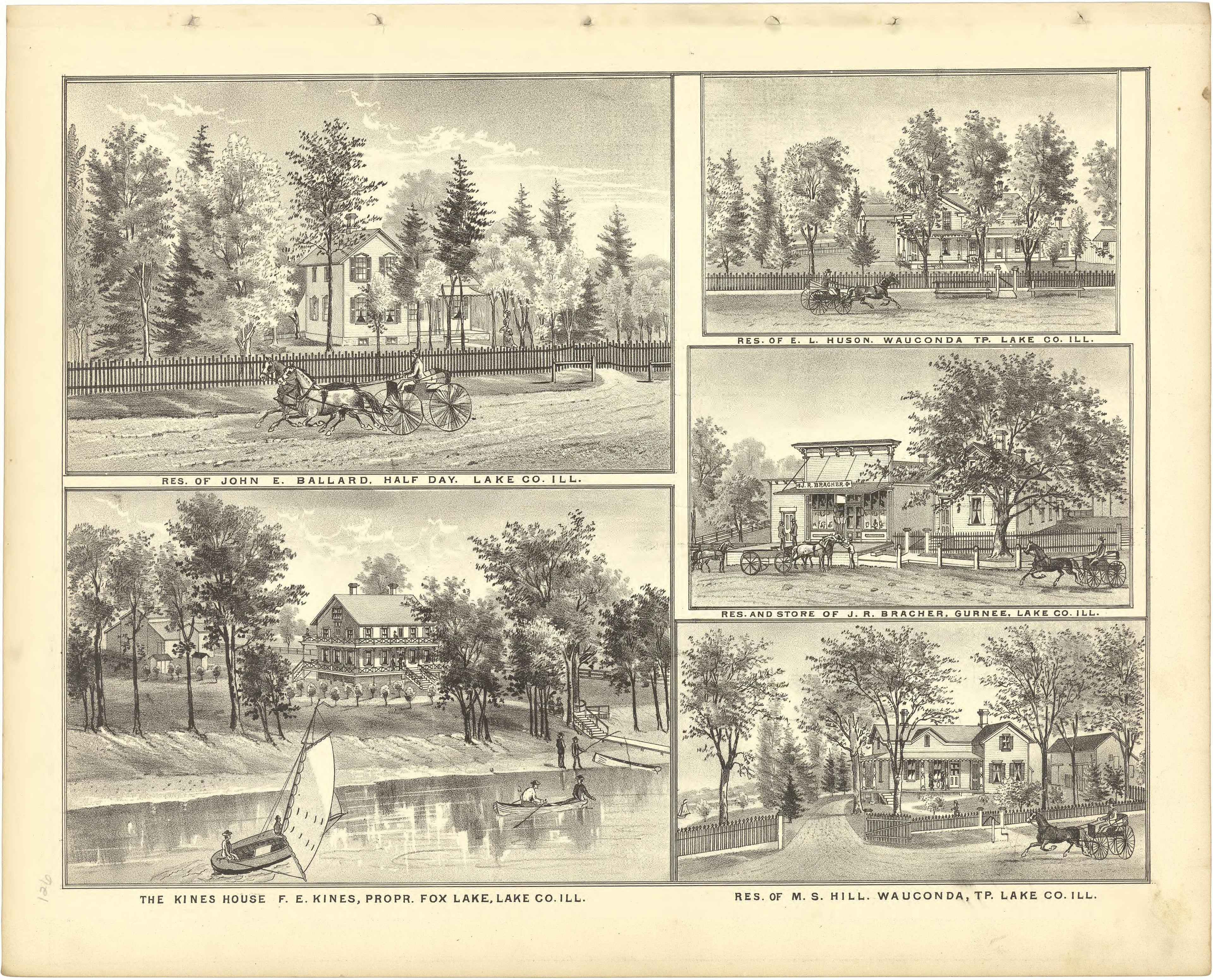 Illustrations - Residences from Illustrated Atlas of Lake County, Illinois : Containing Maps of Every Township In the County, With Village and City Plats : Also Maps of Michigan ... Texas, and Washington Territory : Compiled … 1885 by Relic Map Company