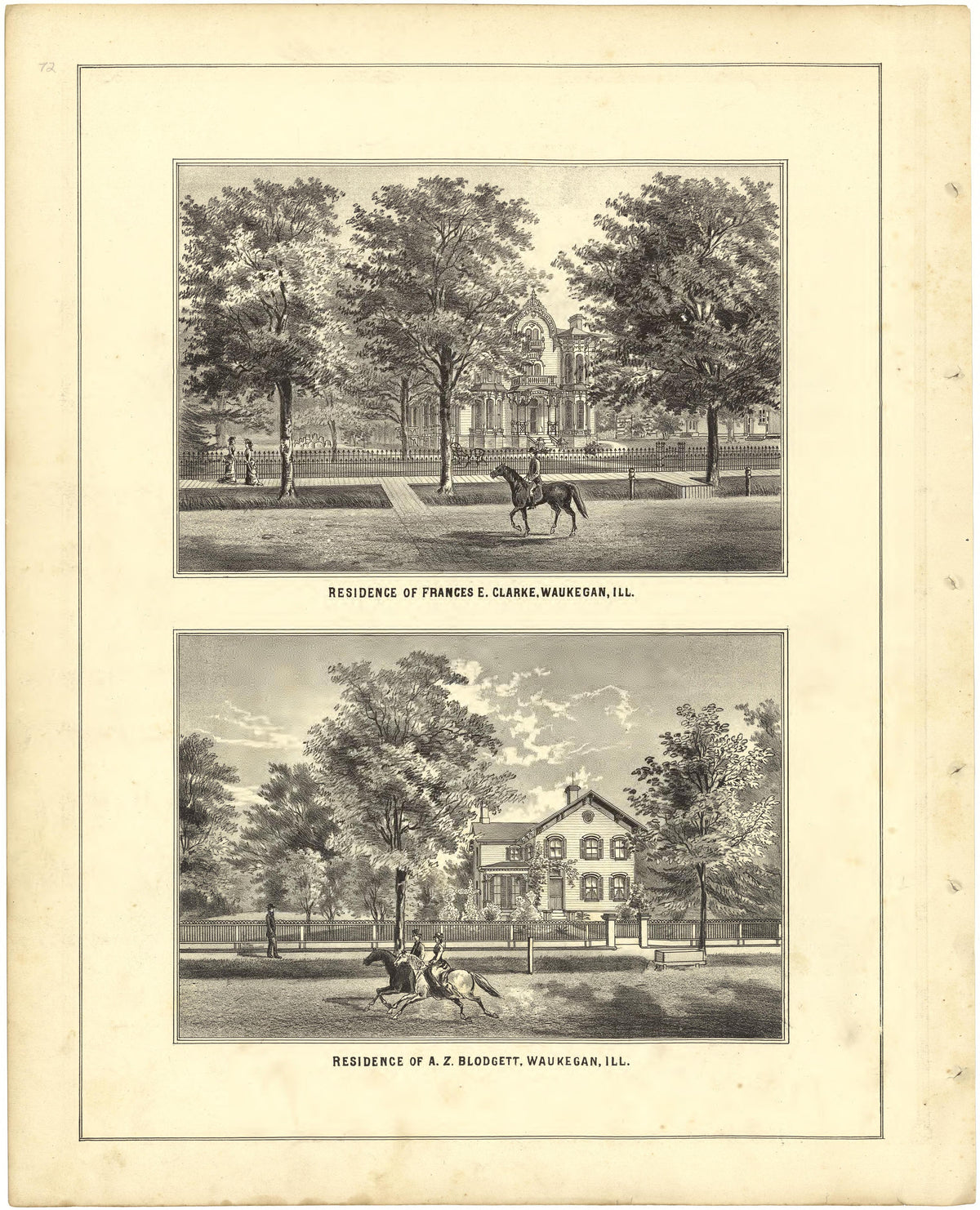 Illustrations - Residences from Illustrated Atlas of Lake County, Illinois : Containing Maps of Every Township In the County, With Village and City Plats : Also Maps of Michigan ... Texas, and Washington Territory : Compiled … 1885 by Relic Map Company
