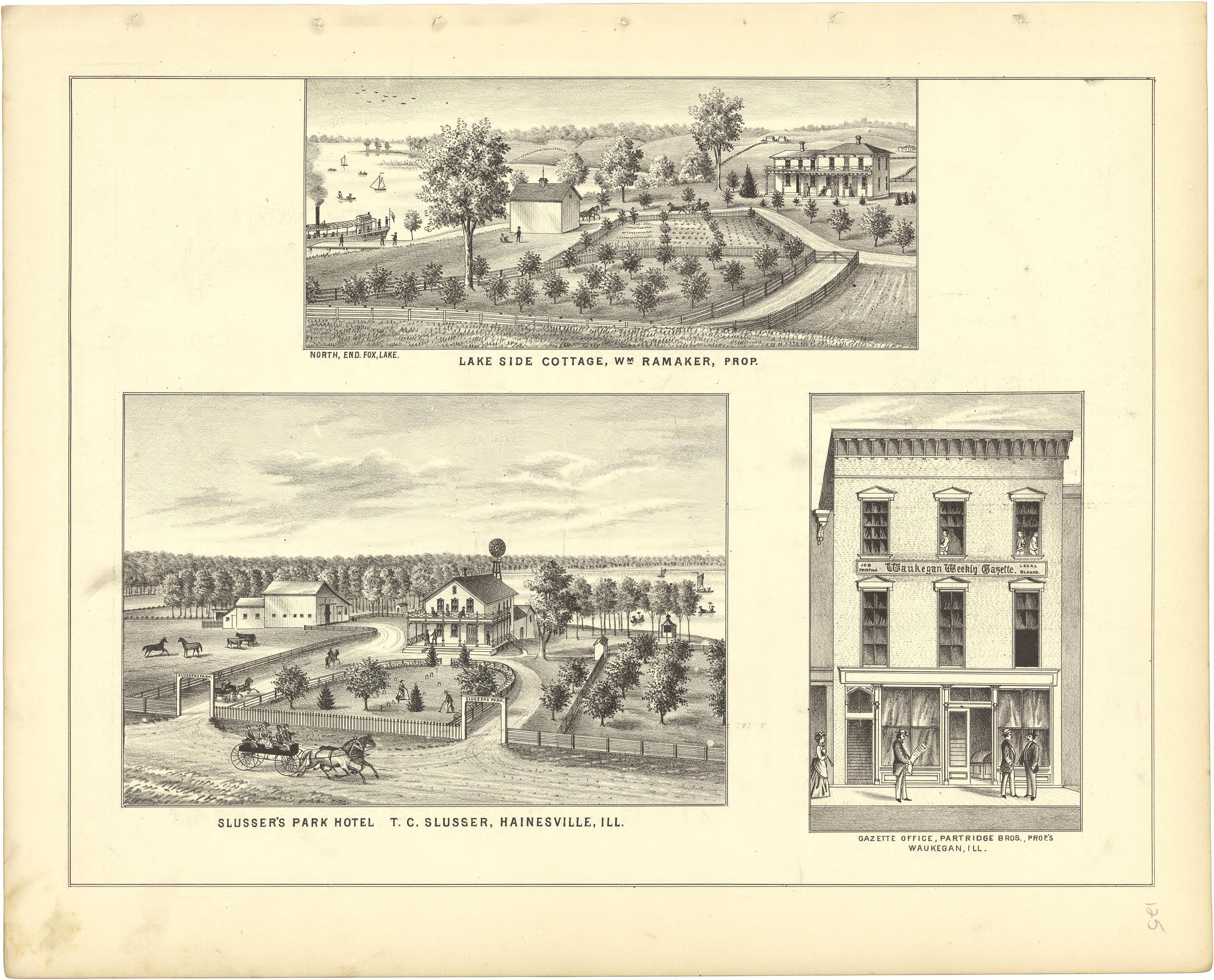 Illustrations - Residences from Illustrated Atlas of Lake County, Illinois : Containing Maps of Every Township In the County, With Village and City Plats : Also Maps of Michigan ... Texas, and Washington Territory : Compiled … 1885 by Relic Map Company