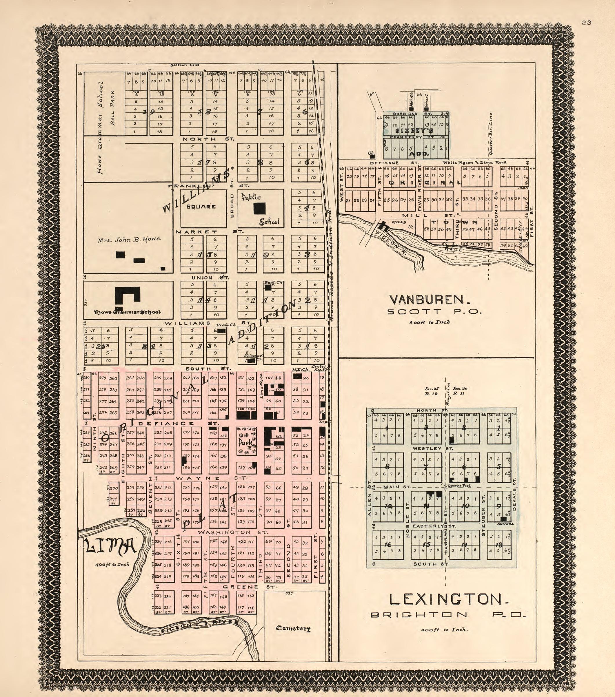 Lima Township, Lexington Post Office, VanBuren Post Office from Illustrated Atlas and Columbian Souvenir of La Grange County, Indiana : Showing Its Development In the First Sixty Years Since Organization 1893 by Relic Map Company