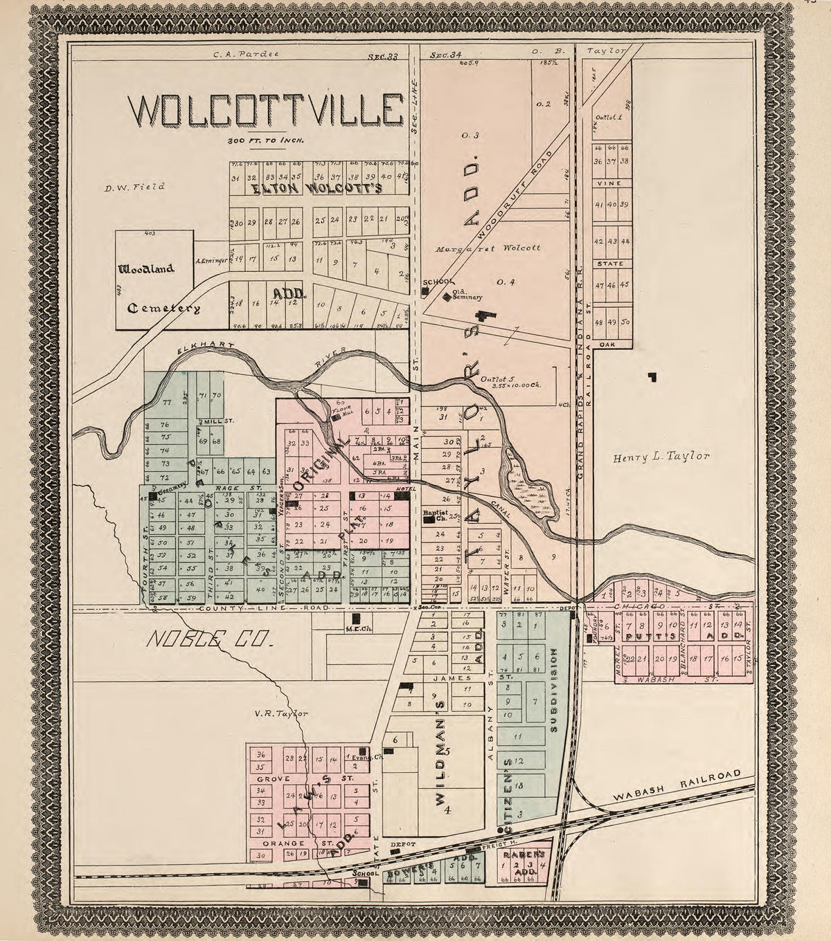 Wolcottville from Illustrated Atlas and Columbian Souvenir of La Grange County, Indiana : Showing Its Development In the First Sixty Years Since Organization 1893 by Relic Map Company