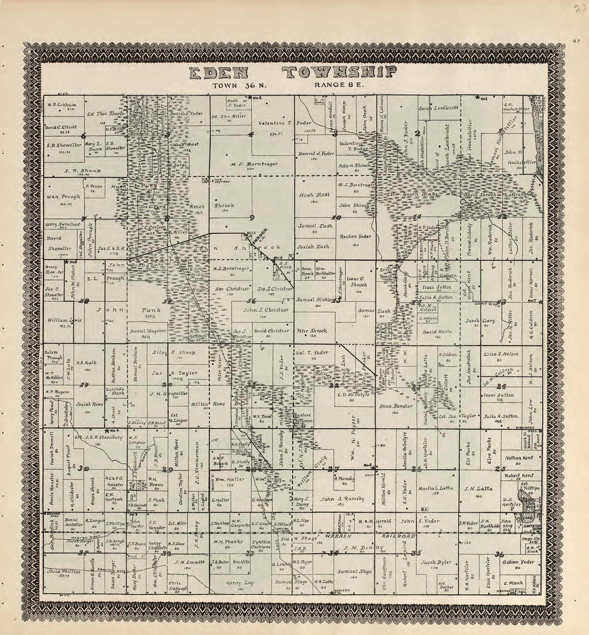 Eden Township from Illustrated Atlas and Columbian Souvenir of La Grange County, Indiana : Showing Its Development In the First Sixty Years Since Organization 1893 by Relic Map Company