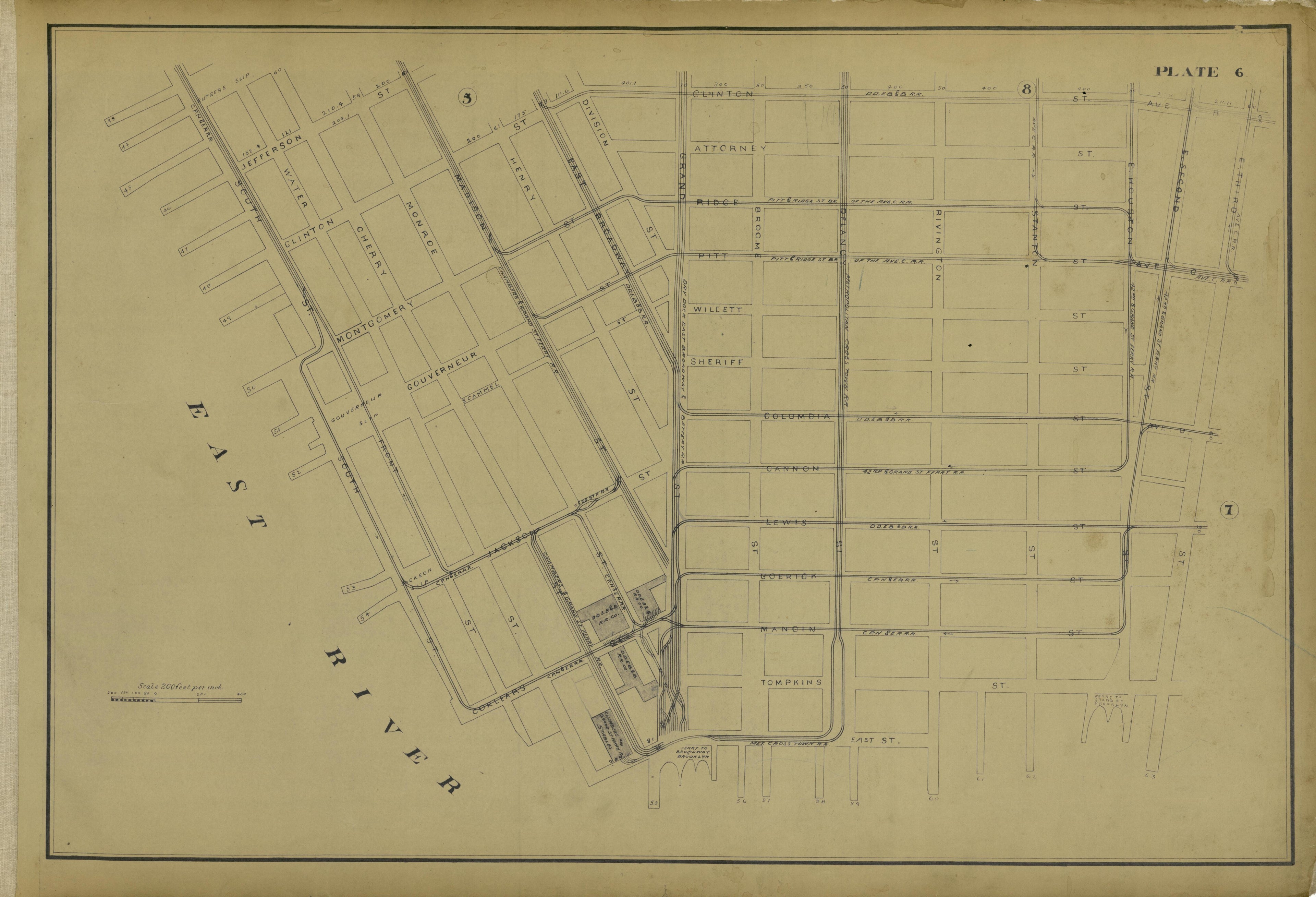 Plate 6 from Atlas of the City of New York Lying South of 166th St. Showing Surface Railroads 1896 by Relic Map Company