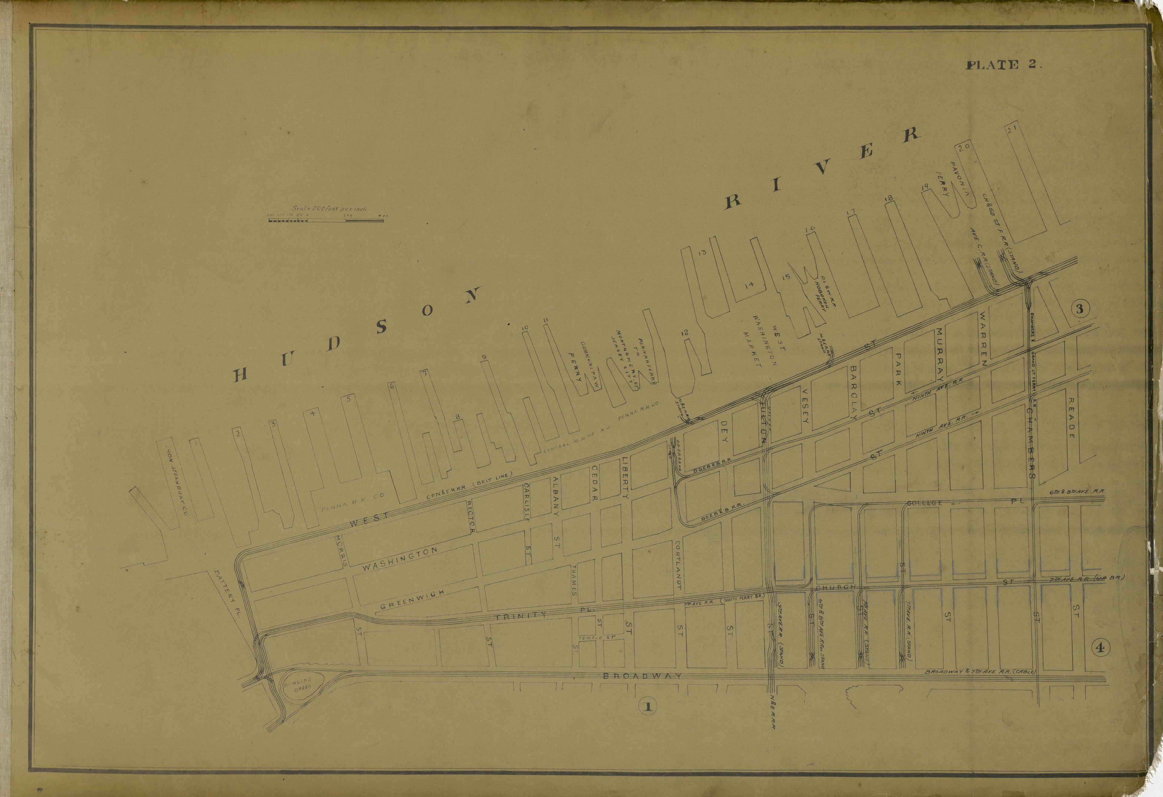 Plate 2 from Atlas of the City of New York Lying South of 166th St. Showing Surface Railroads 1896 by Relic Map Company
