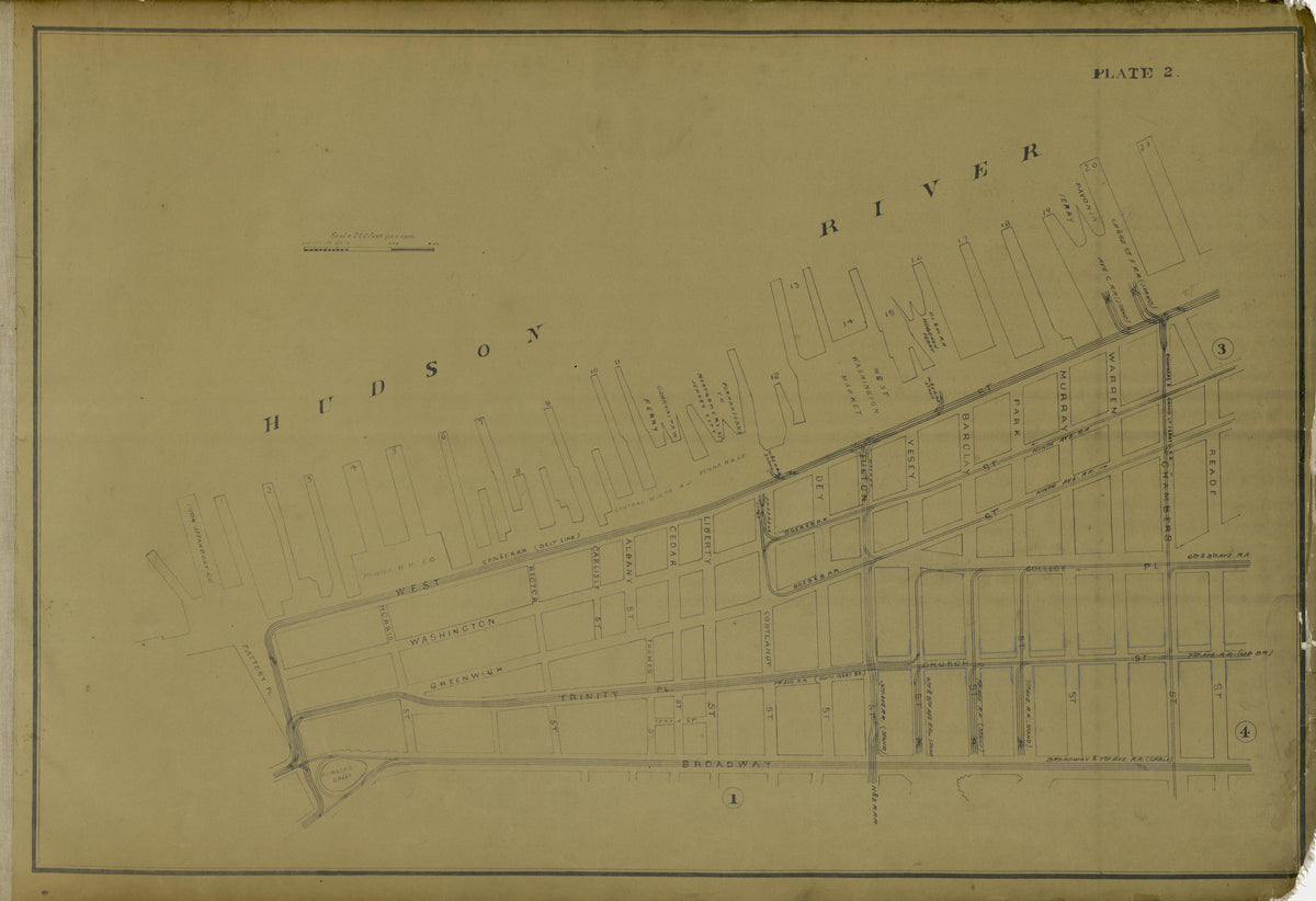 Plate 2 from Atlas of the City of New York Lying South of 166th St. Showing Surface Railroads 1896 by Relic Map Company