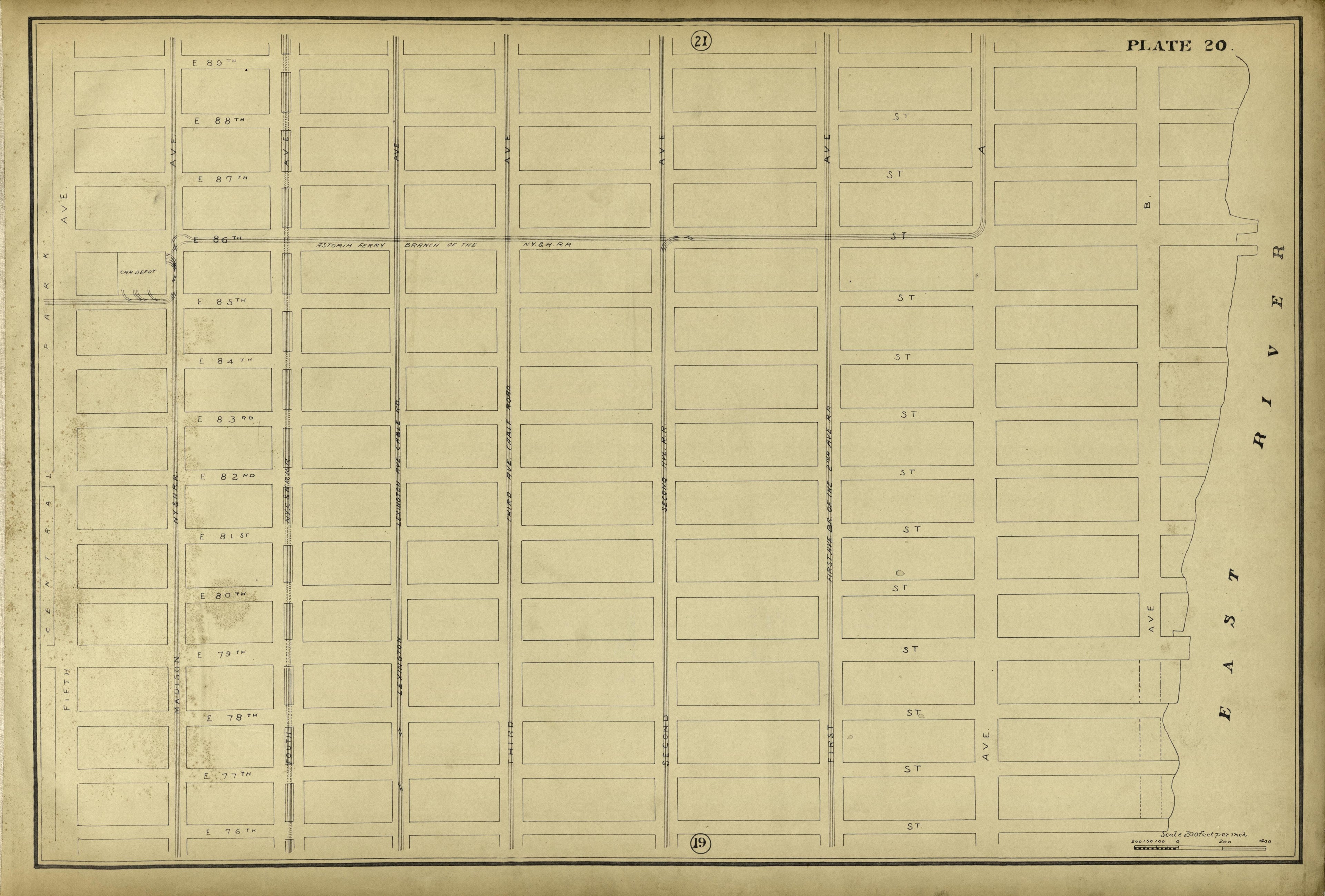 Plate 20 from Atlas of the City of New York Lying South of 166th St. Showing Surface Railroads 1896 by Relic Map Company