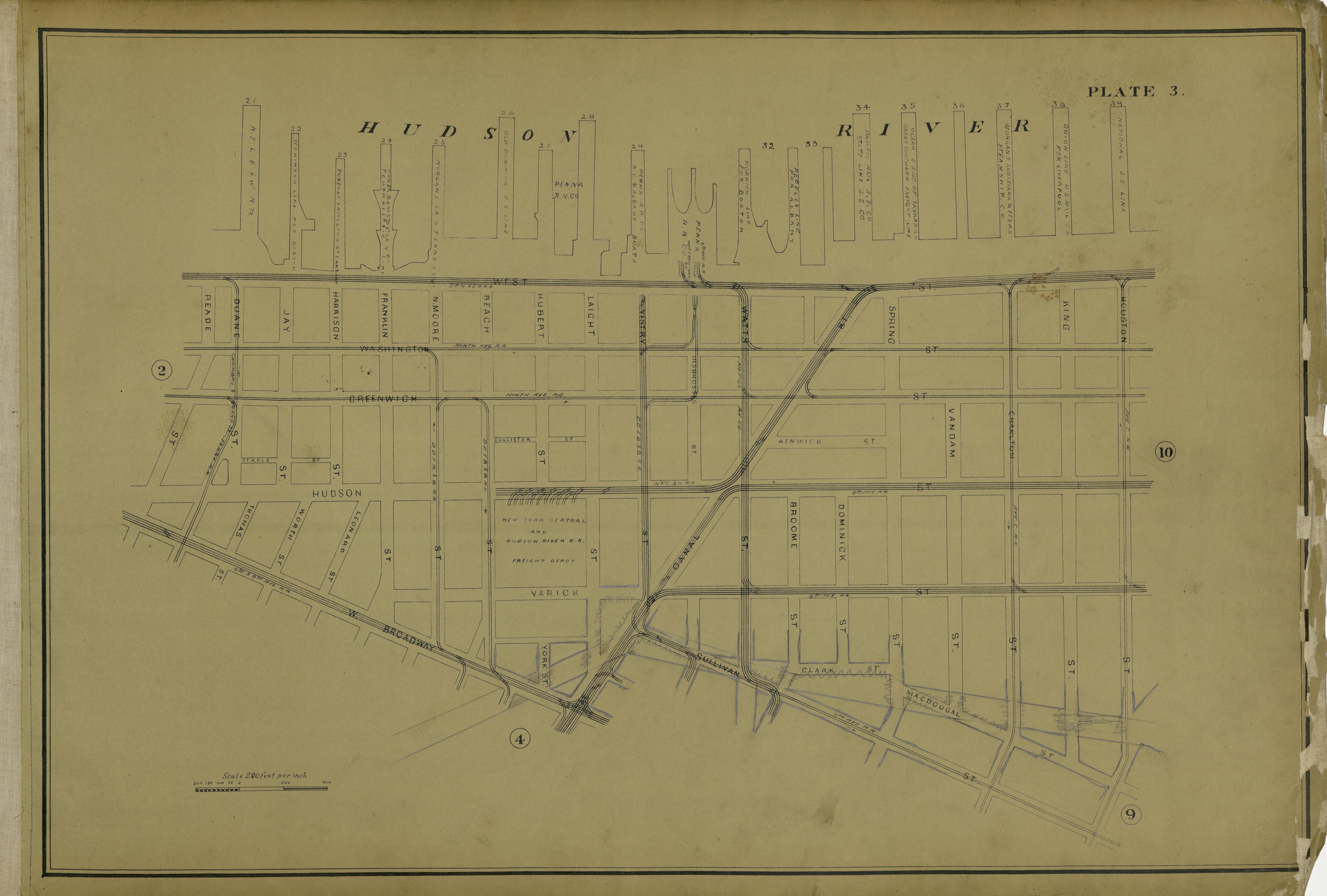 Plate 3 from Atlas of the City of New York Lying South of 166th St. Showing Surface Railroads 1896 by Relic Map Company