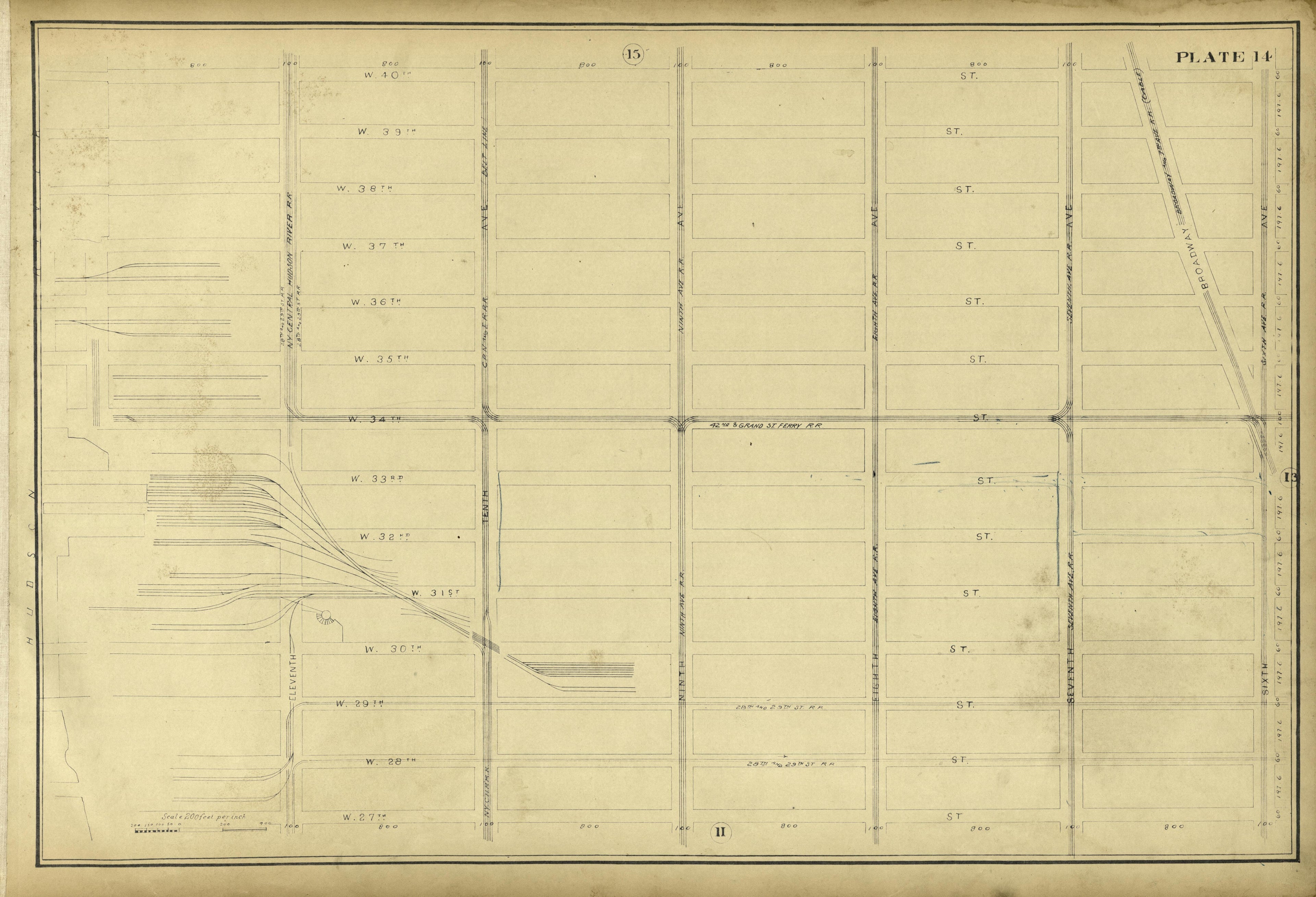 Plate 14 from Atlas of the City of New York Lying South of 166th St. Showing Surface Railroads 1896 by Relic Map Company