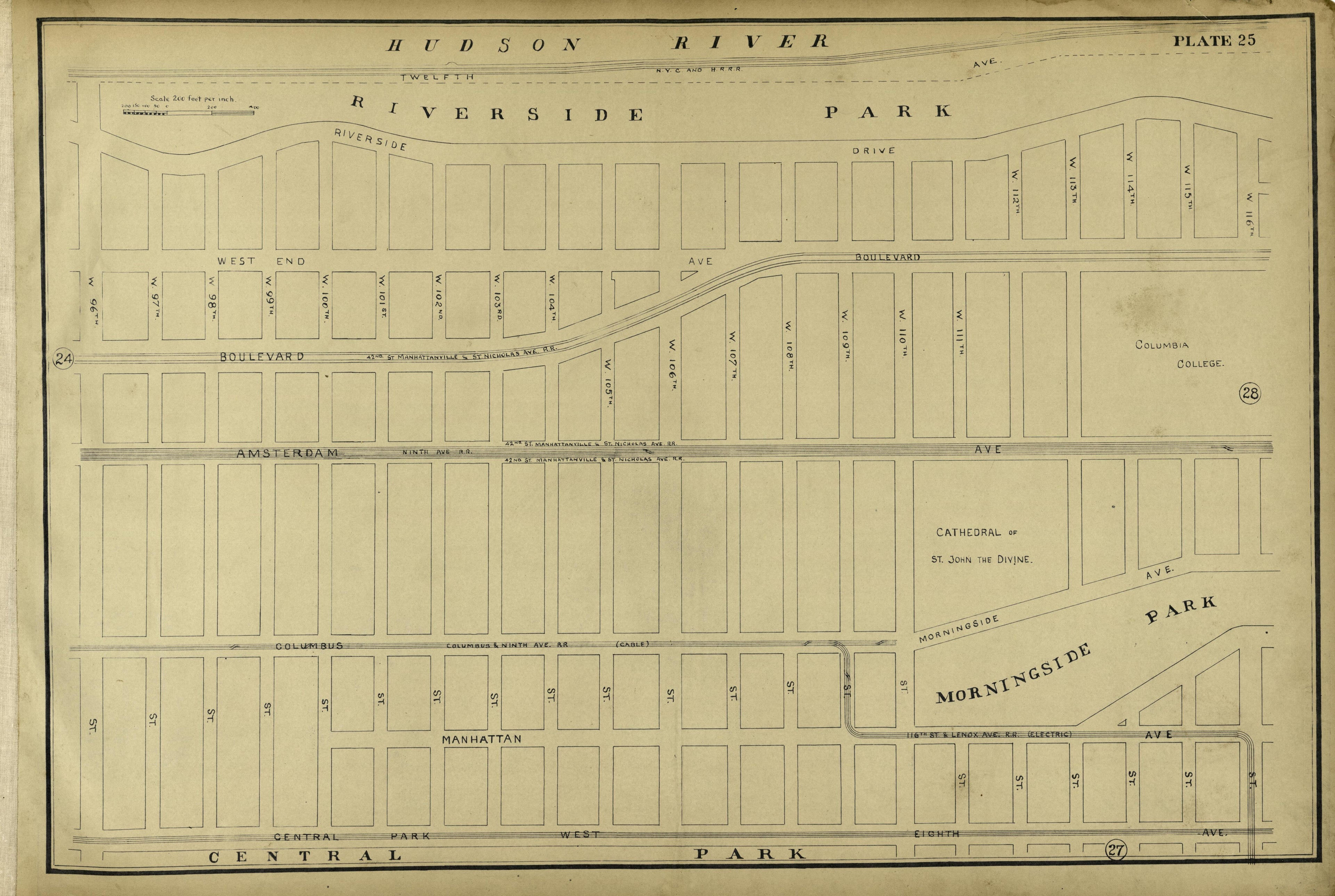Plate 25 from Atlas of the City of New York Lying South of 166th St. Showing Surface Railroads 1896 by Relic Map Company