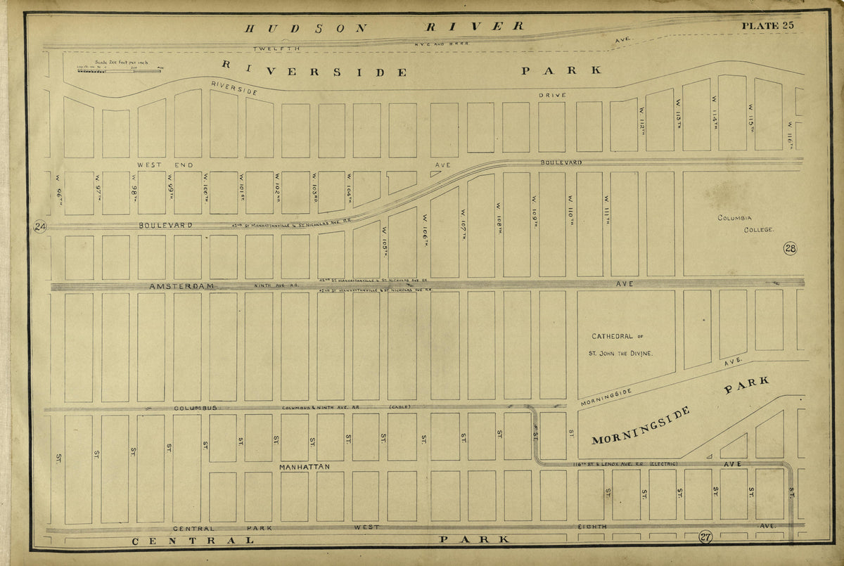 Plate 25 from Atlas of the City of New York Lying South of 166th St. Showing Surface Railroads 1896 by Relic Map Company