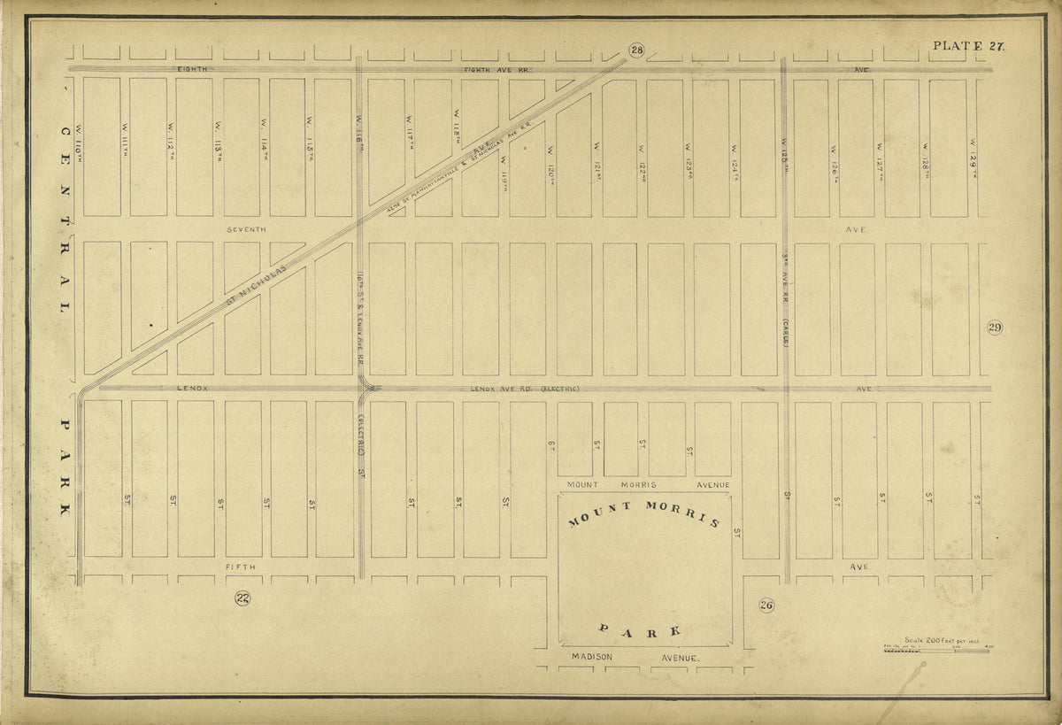 Plate 27 from Atlas of the City of New York Lying South of 166th St. Showing Surface Railroads 1896 by Relic Map Company