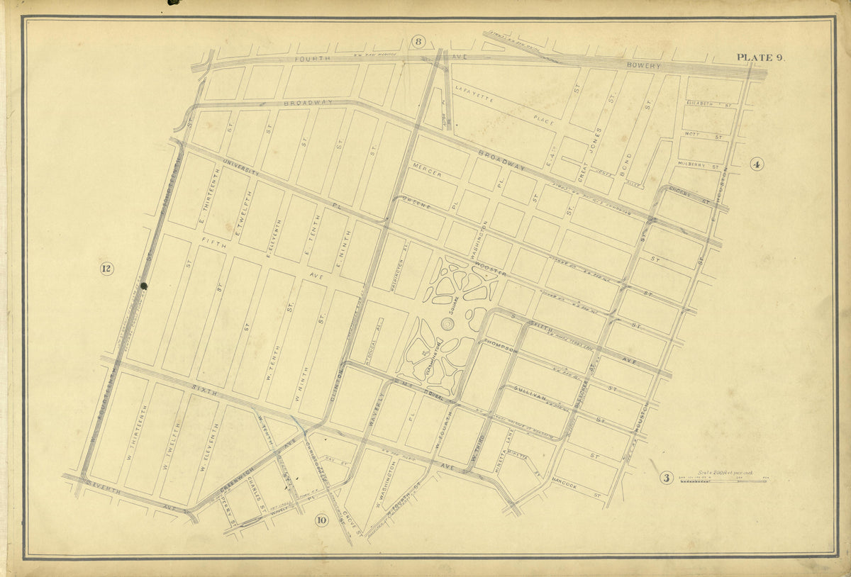 Plate 9 from Atlas of the City of New York Lying South of 166th St. Showing Surface Railroads 1896 by Relic Map Company