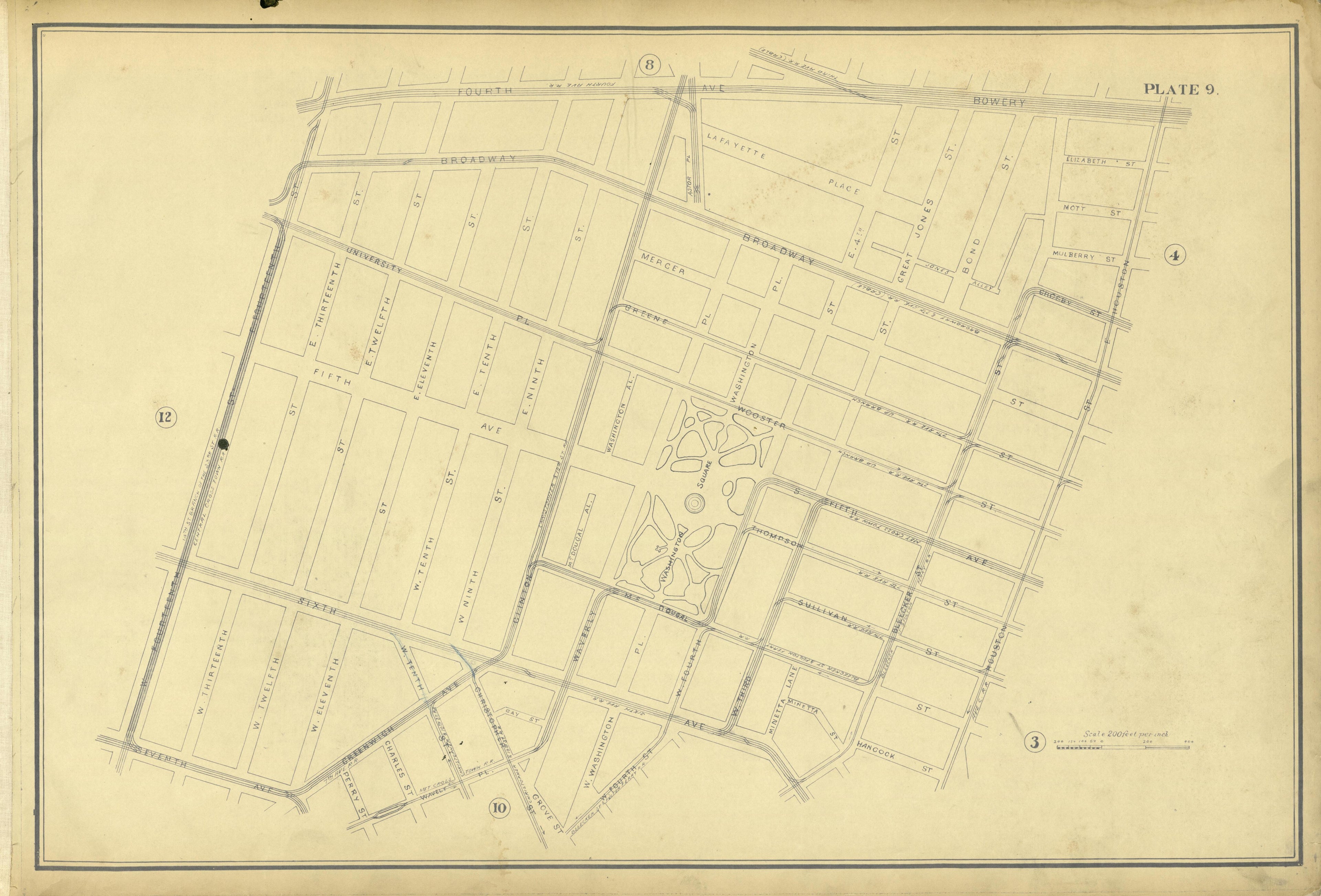 Plate 9 from Atlas of the City of New York Lying South of 166th St. Showing Surface Railroads 1896 by Relic Map Company