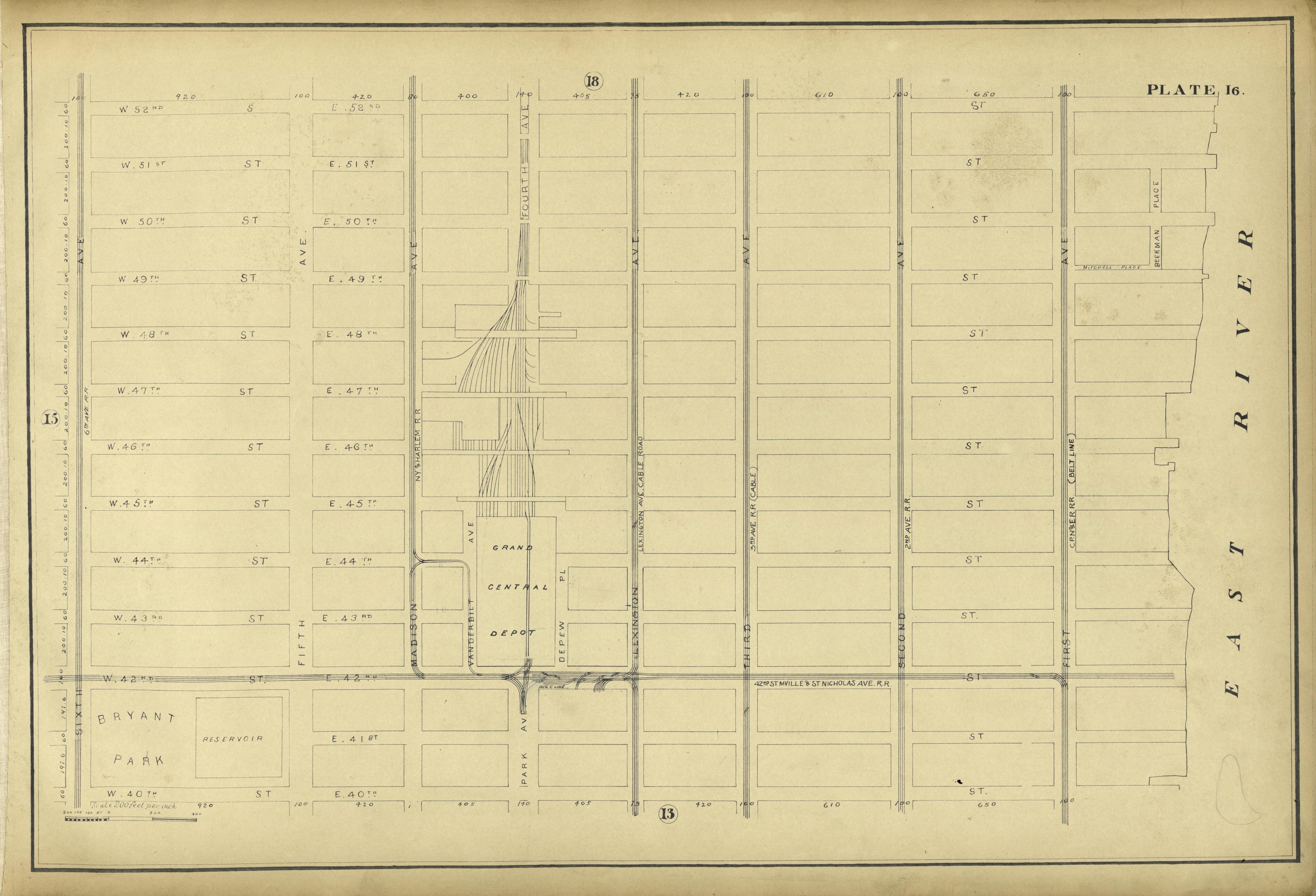 Plate 16 from Atlas of the City of New York Lying South of 166th St. Showing Surface Railroads 1896 by Relic Map Company