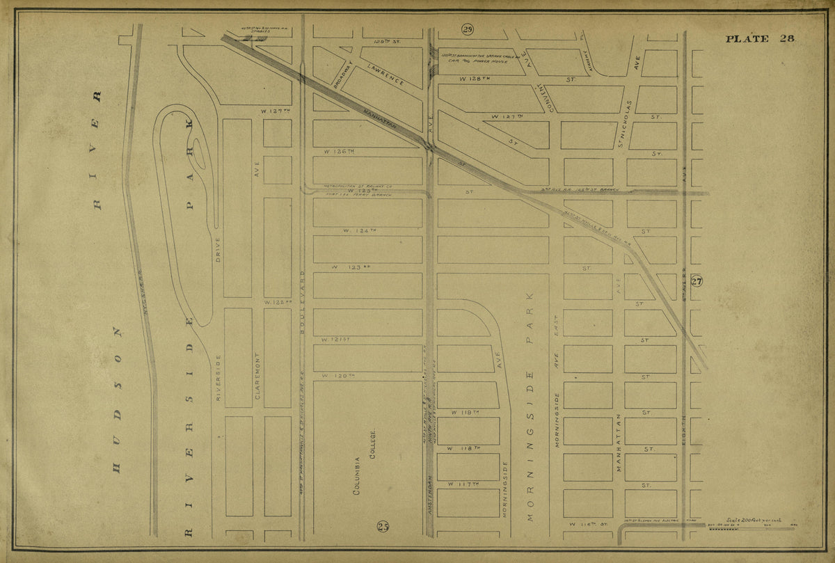 Plate 28 from Atlas of the City of New York Lying South of 166th St. Showing Surface Railroads 1896 by Relic Map Company