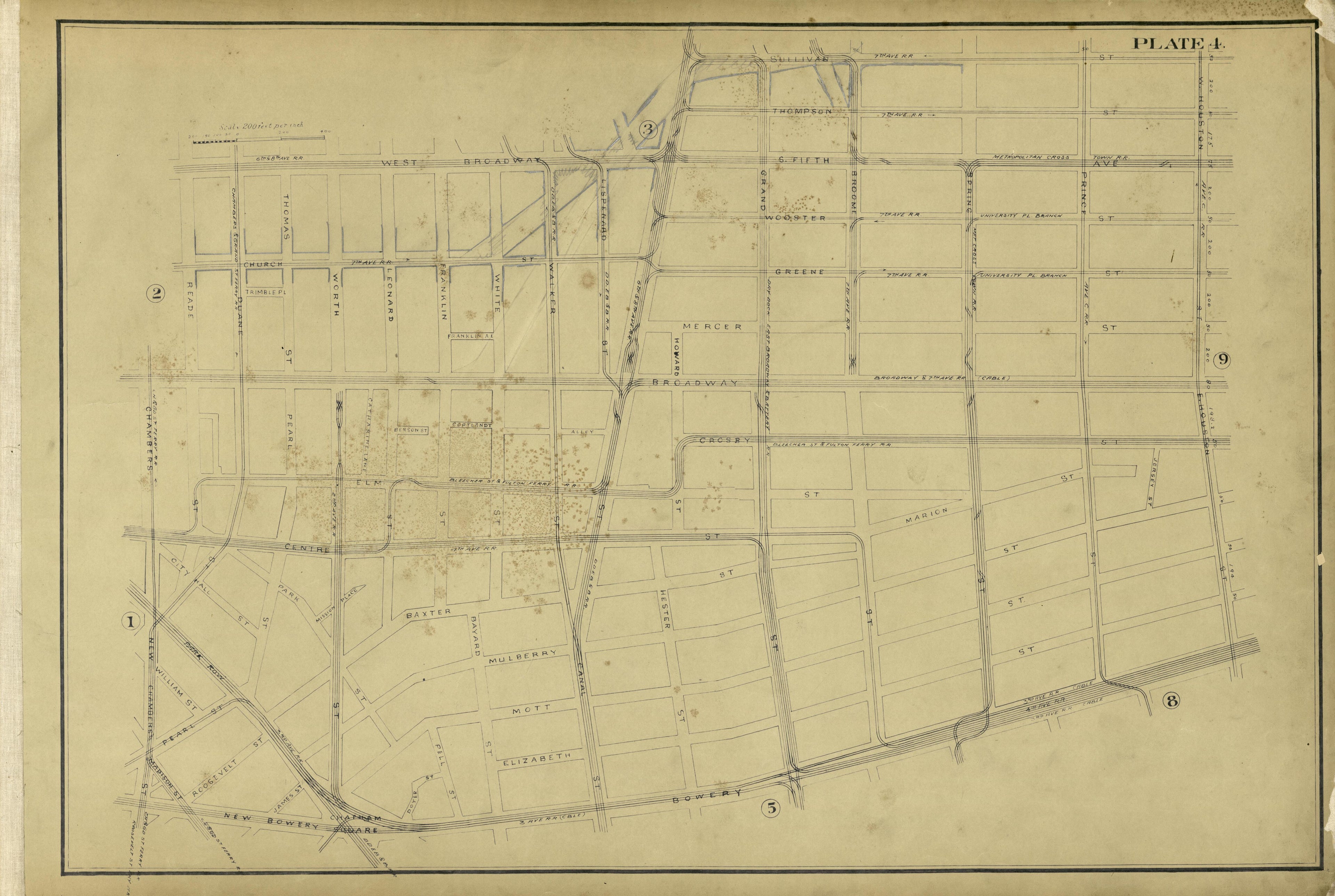 Plate 4 from Atlas of the City of New York Lying South of 166th St. Showing Surface Railroads 1896 by Relic Map Company