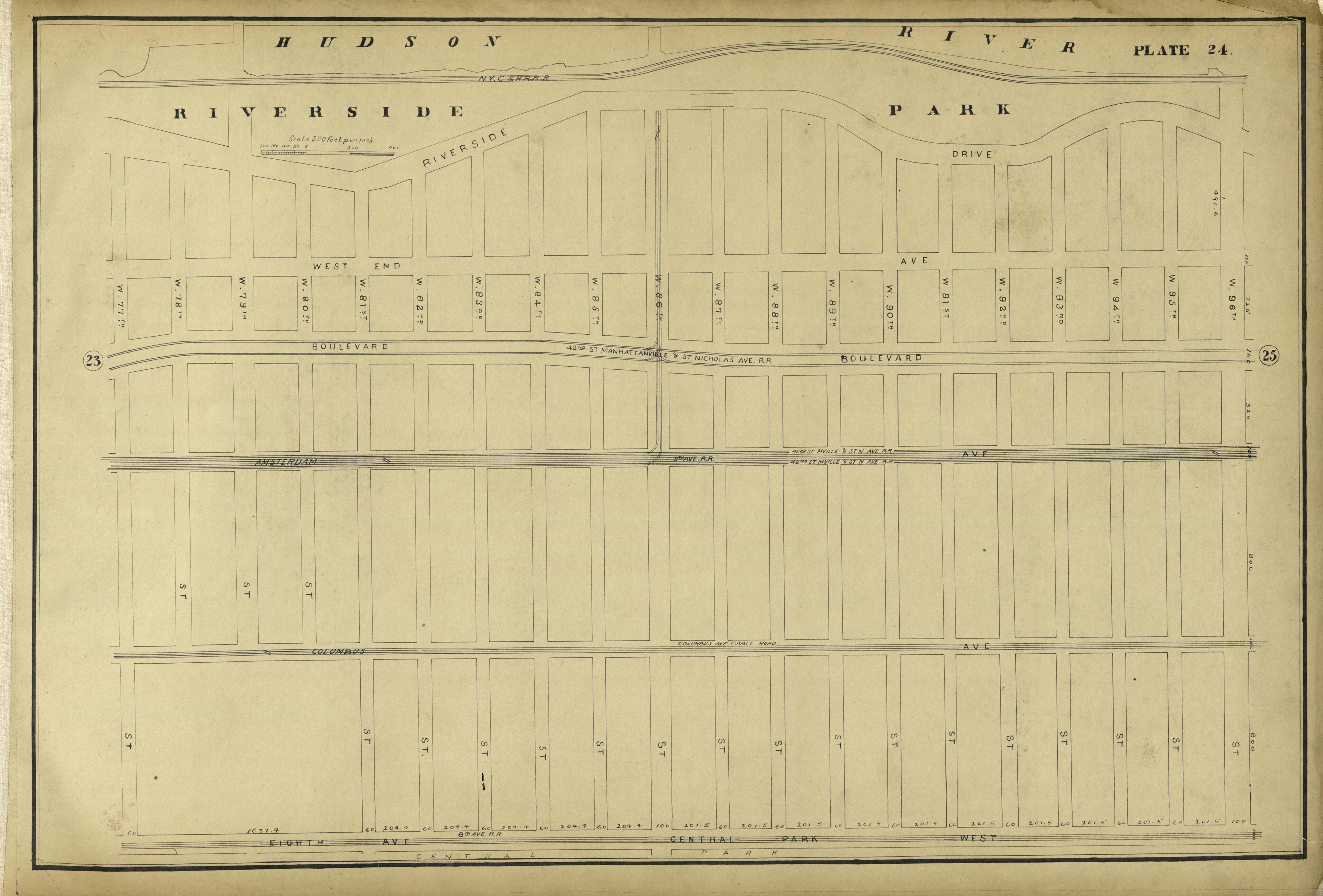 Plate 24 from Atlas of the City of New York Lying South of 166th St. Showing Surface Railroads 1896 by Relic Map Company
